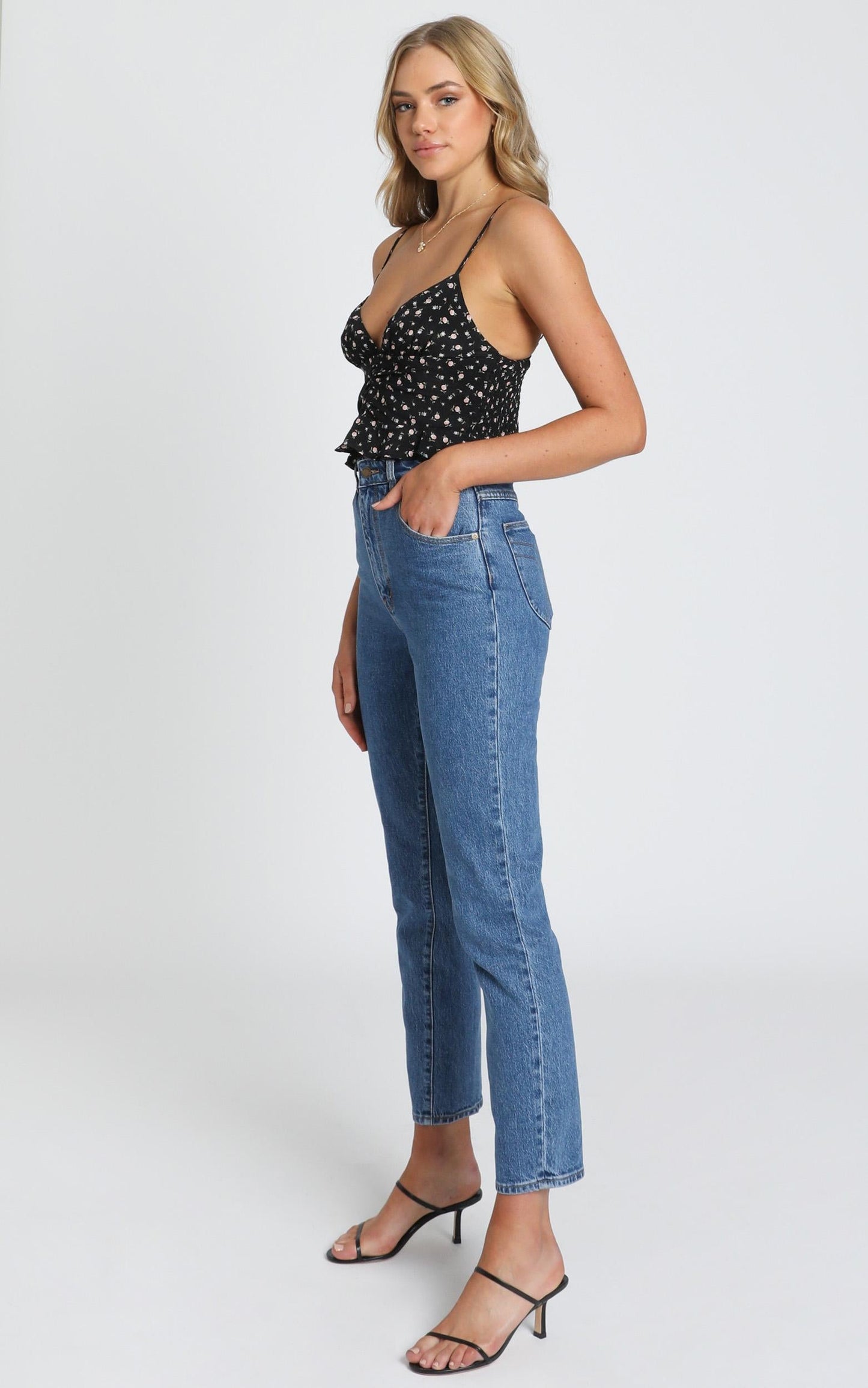 Places To Go Top in Black Floral