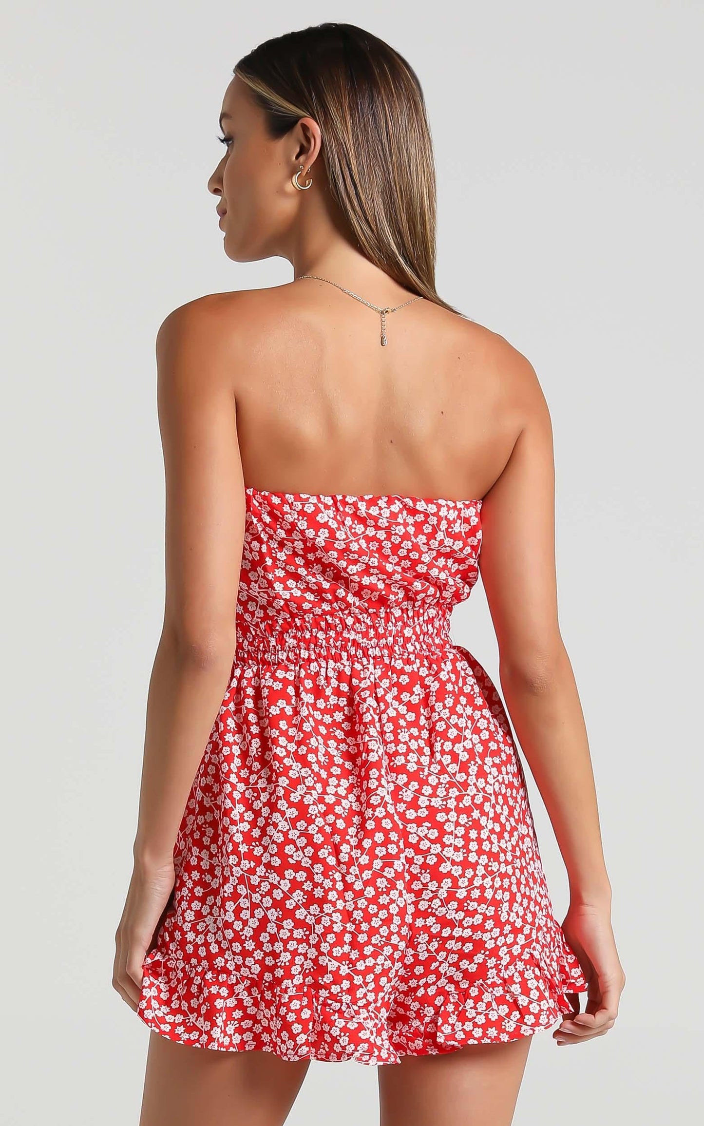 Pretty Little Lies Strapless Playsuit in Red Print