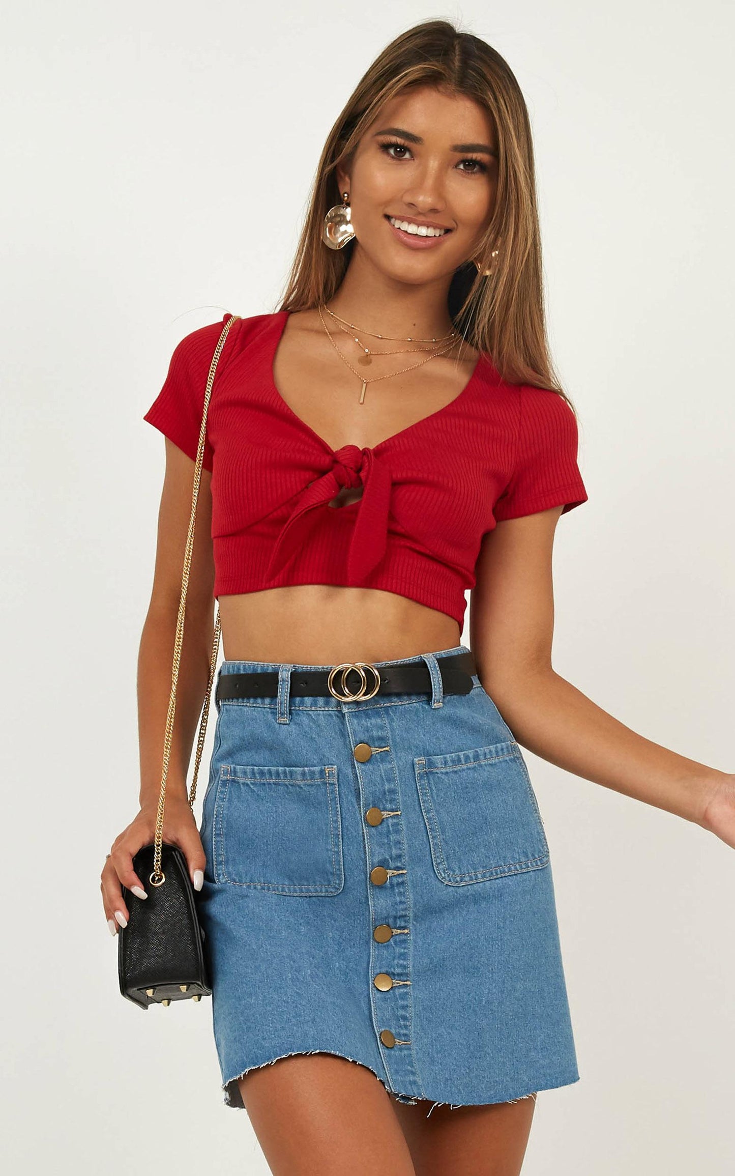 Predictable Tie Front Top In Red