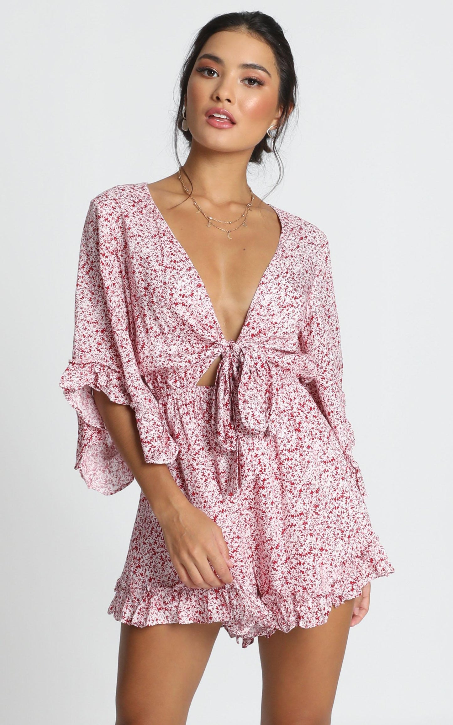 Priya Tie Playsuit in Red Floral