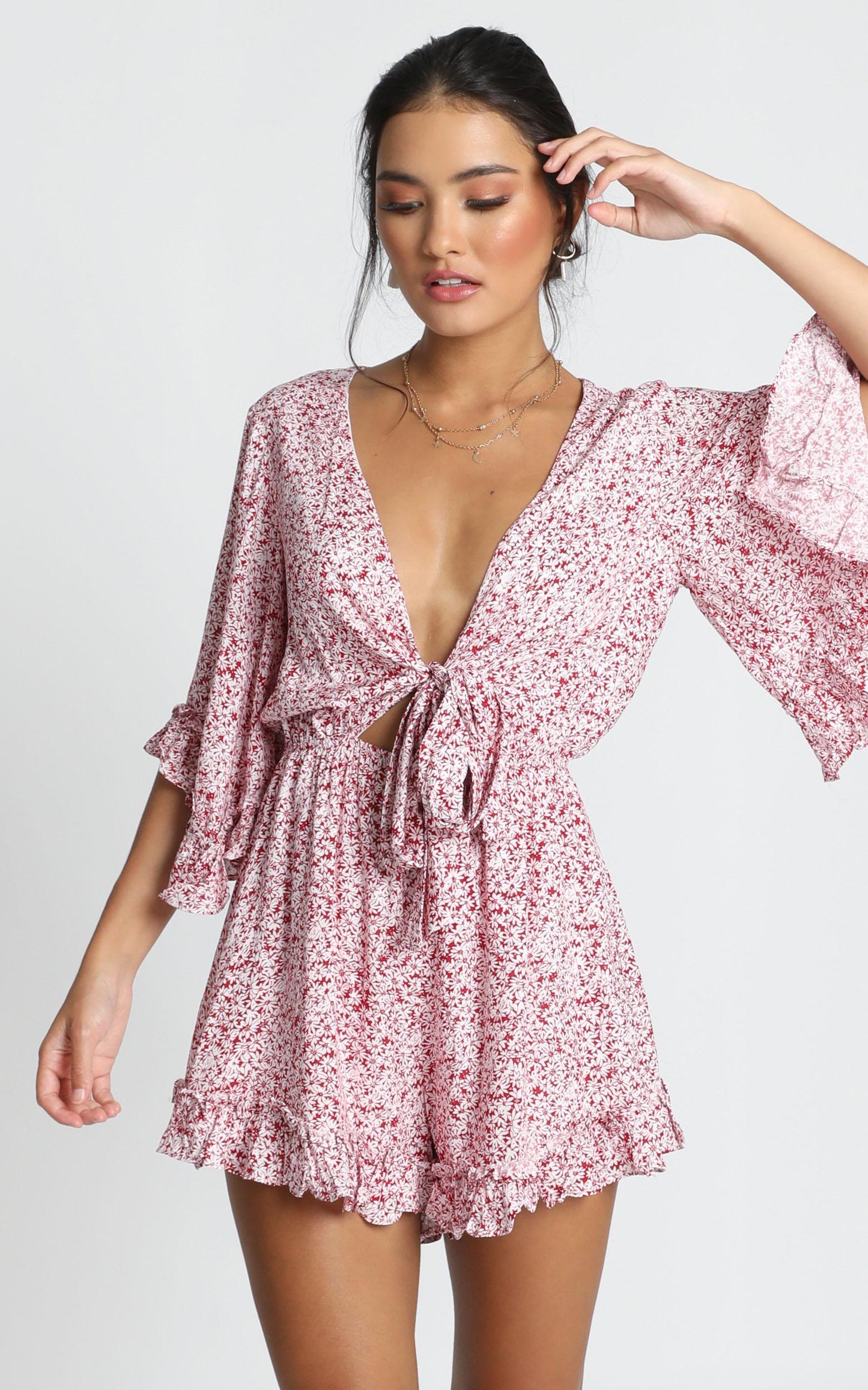 Priya Tie Playsuit in Red Floral
