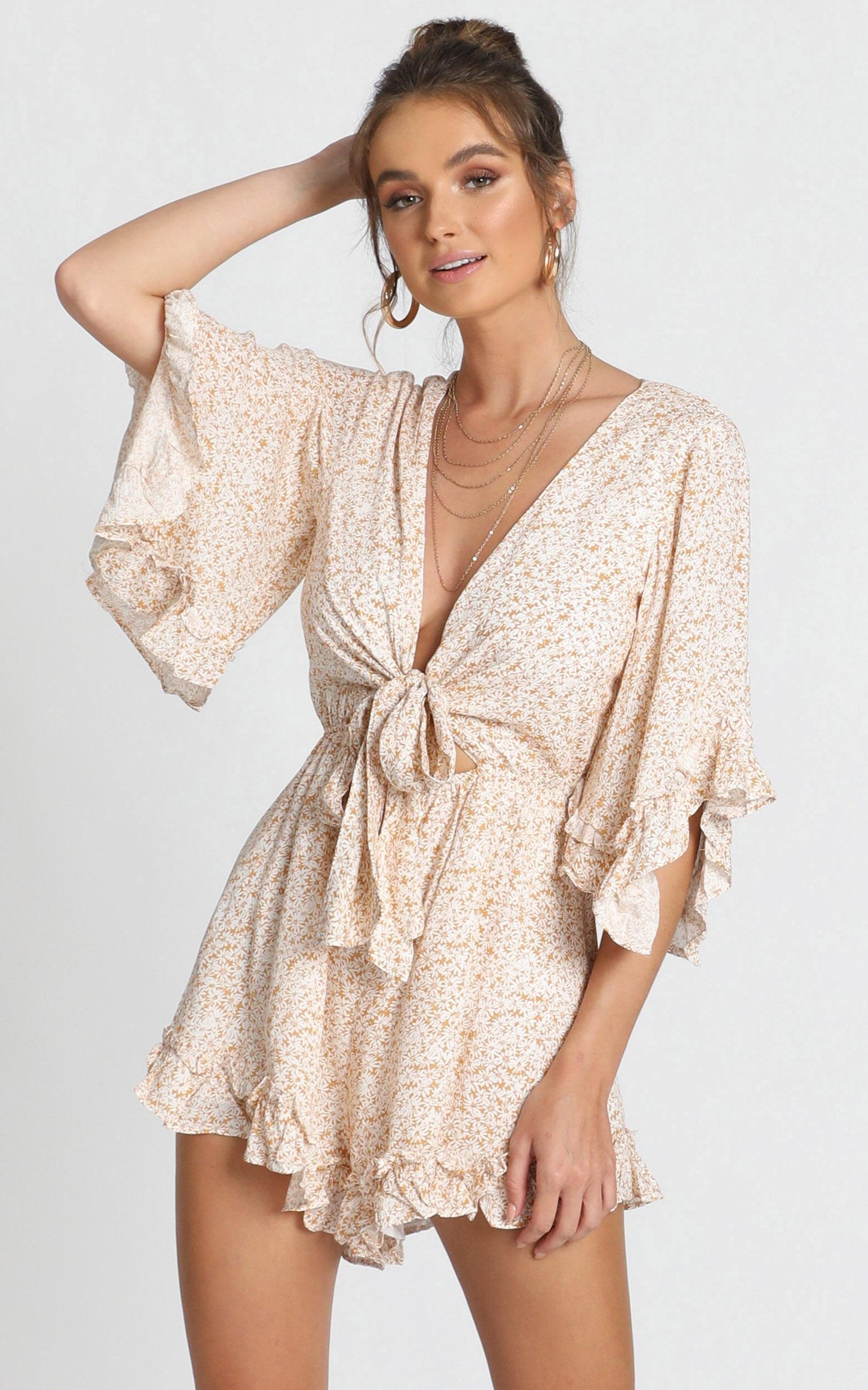 Priya Tie Playsuit in Yellow Floral