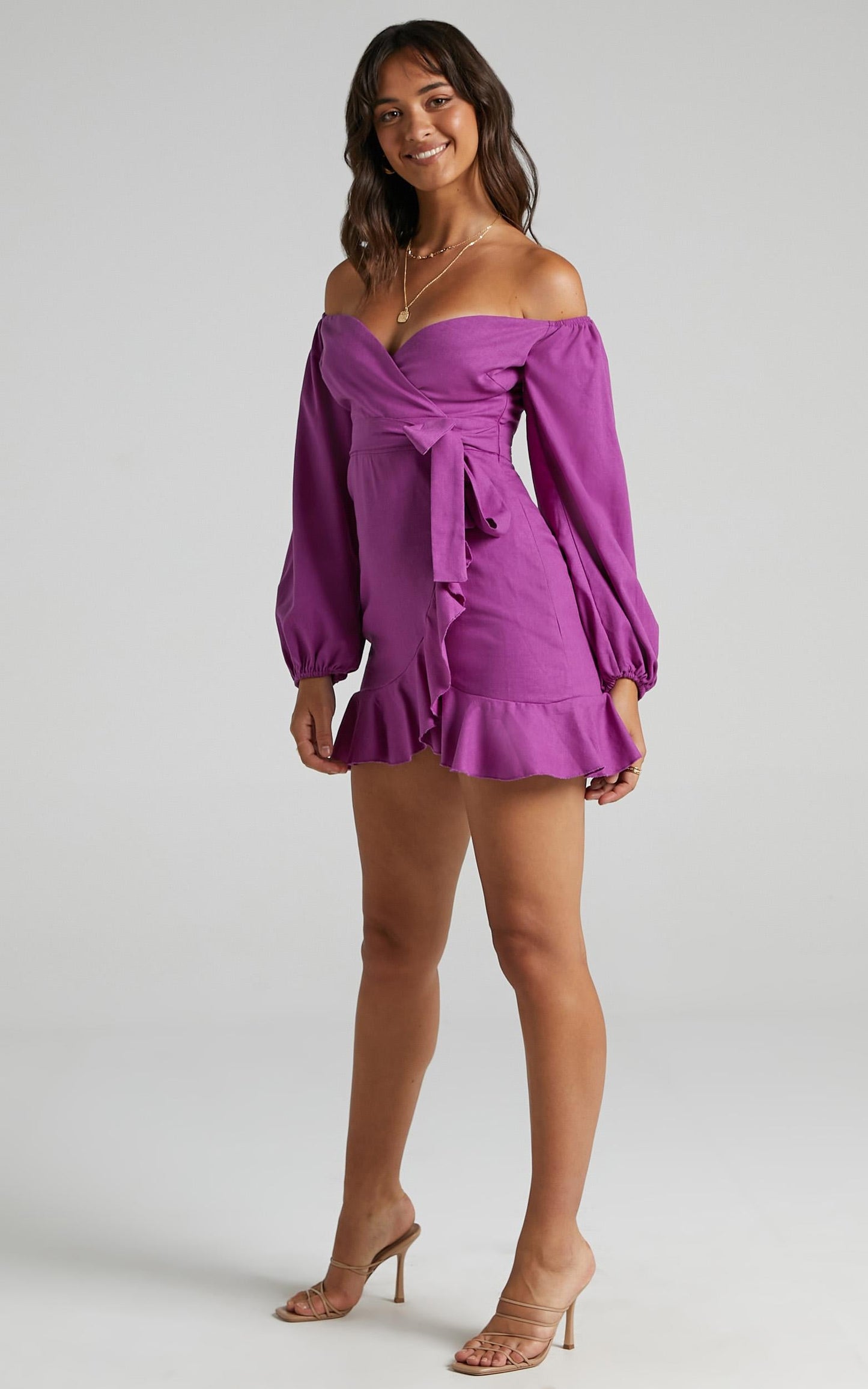 Cant Move On Off Shoulder Mini Dress in Dark Orchid