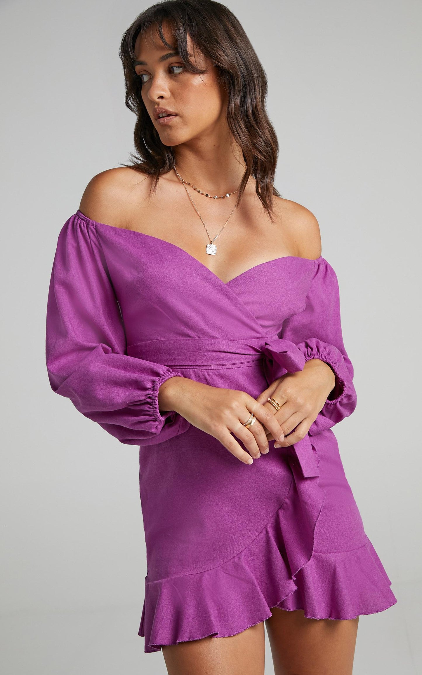 Cant Move On Off Shoulder Mini Dress in Dark Orchid