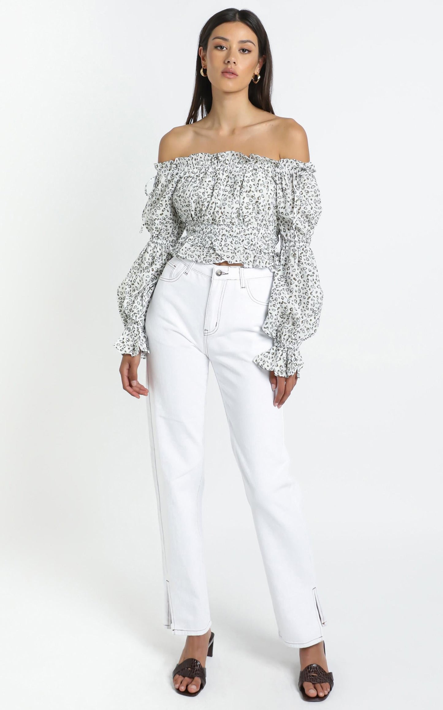 Perry Top in White Leopard Print
