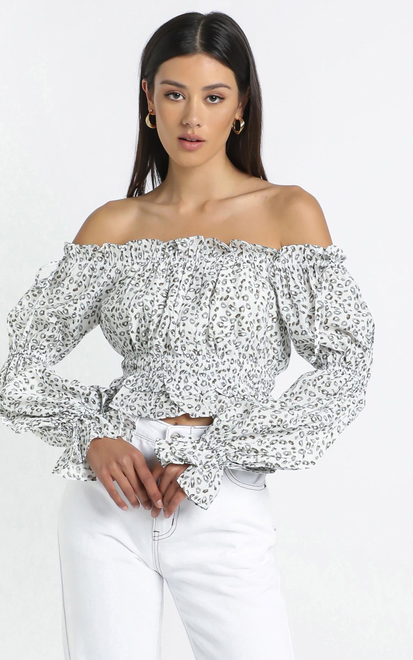 Perry Top in White Leopard Print