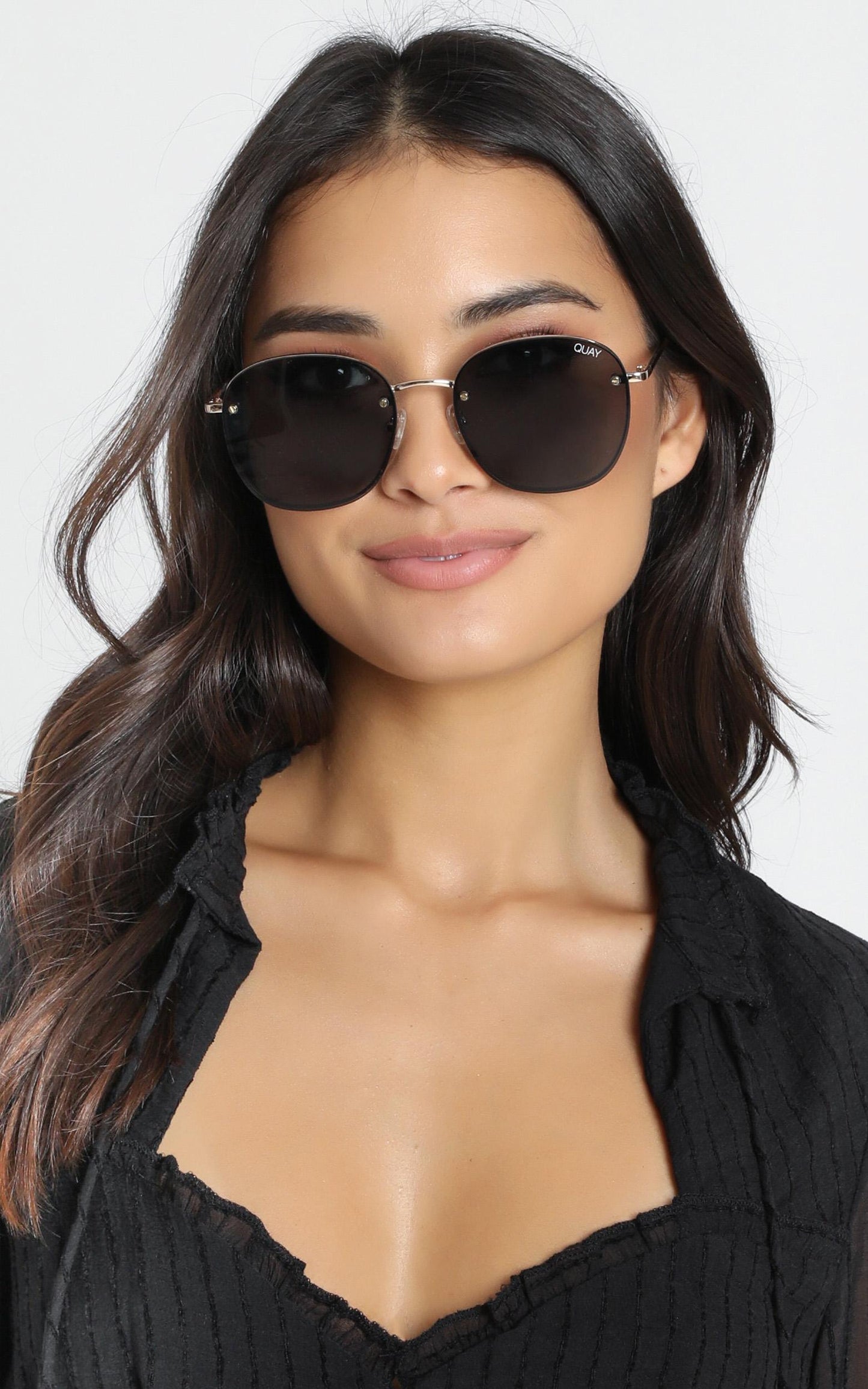 Quay - Jezabell Rimless Sunglasses In Gold And Smoke Lens