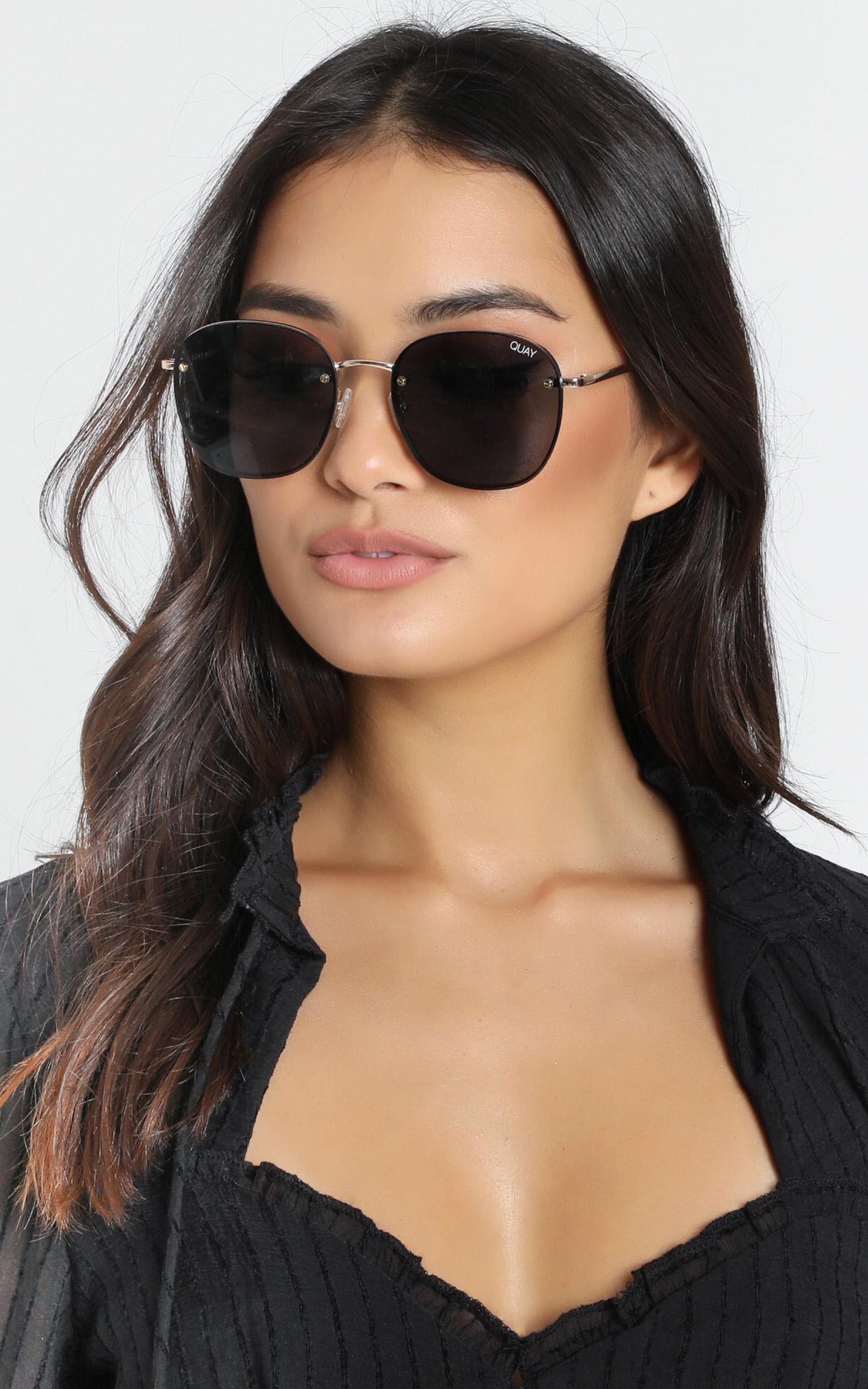 Quay - Jezabell Rimless Sunglasses In Gold And Smoke Lens