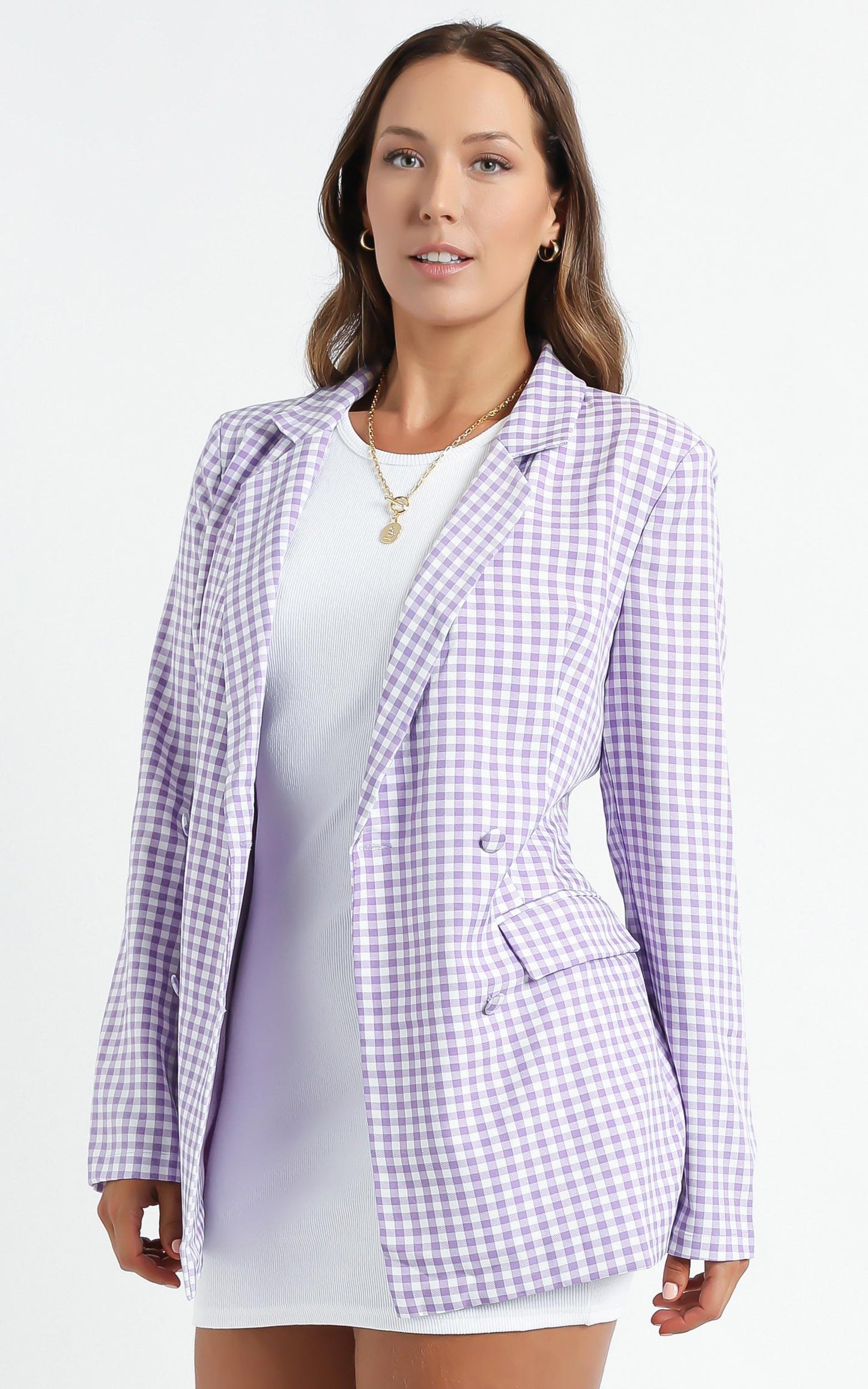 Quick To Win Blazer in Lilac Check