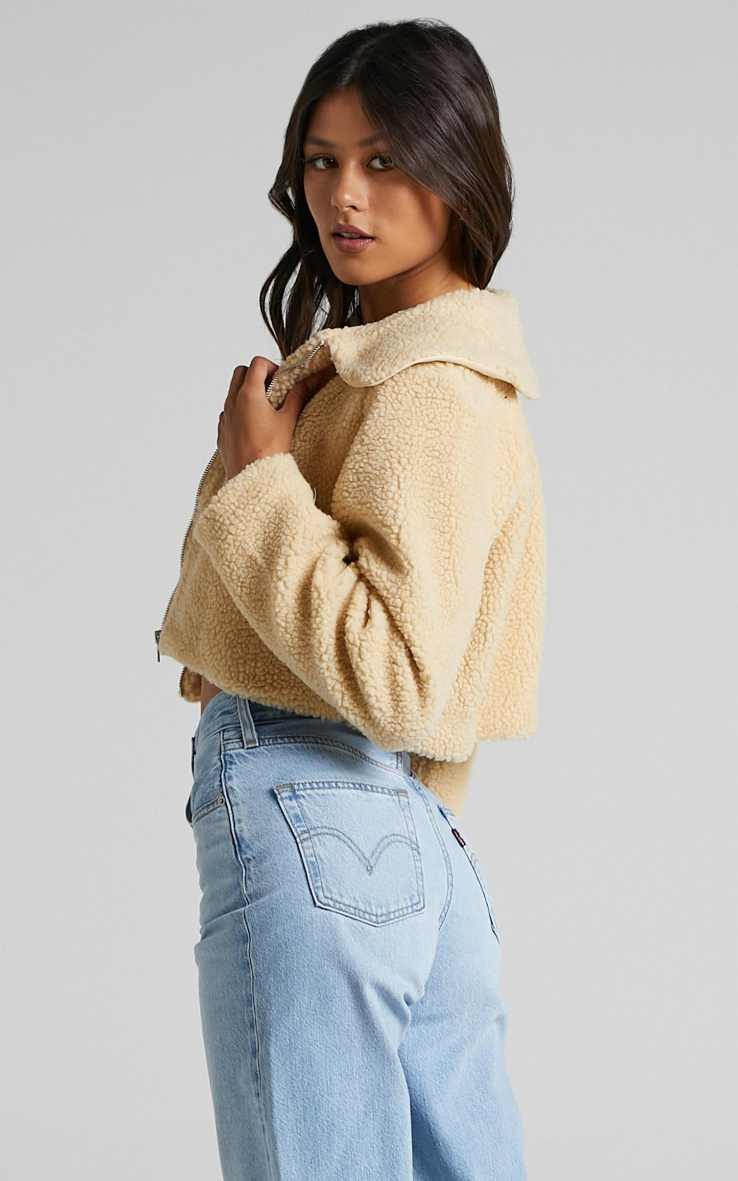 Forever Cuddling Jacket In Beige Teddy