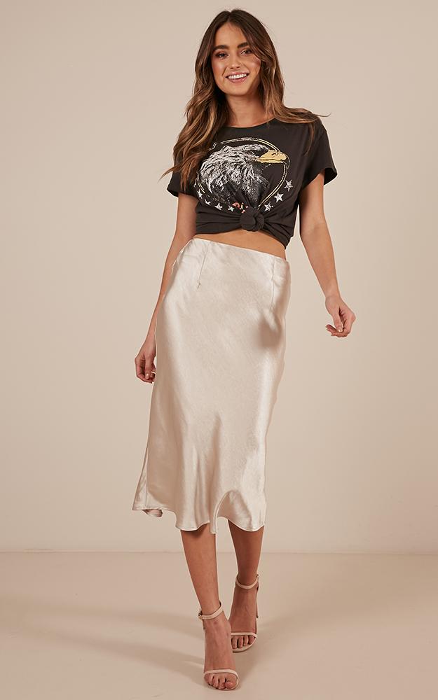 Radio Silence Midi Skirt In Champagne Satin