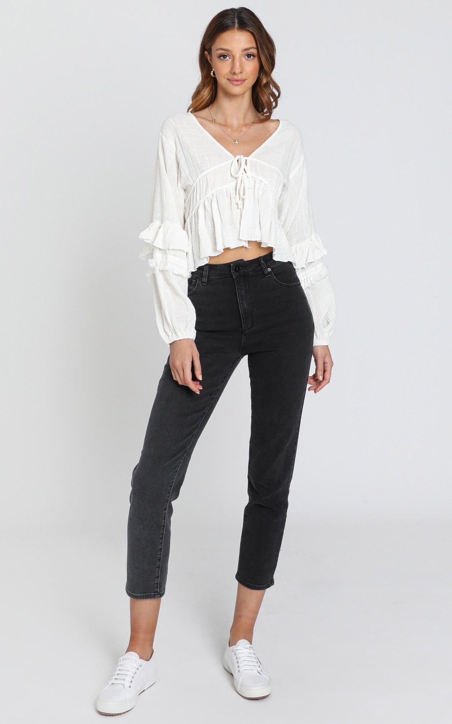 Rana Trim Detail Top in White
