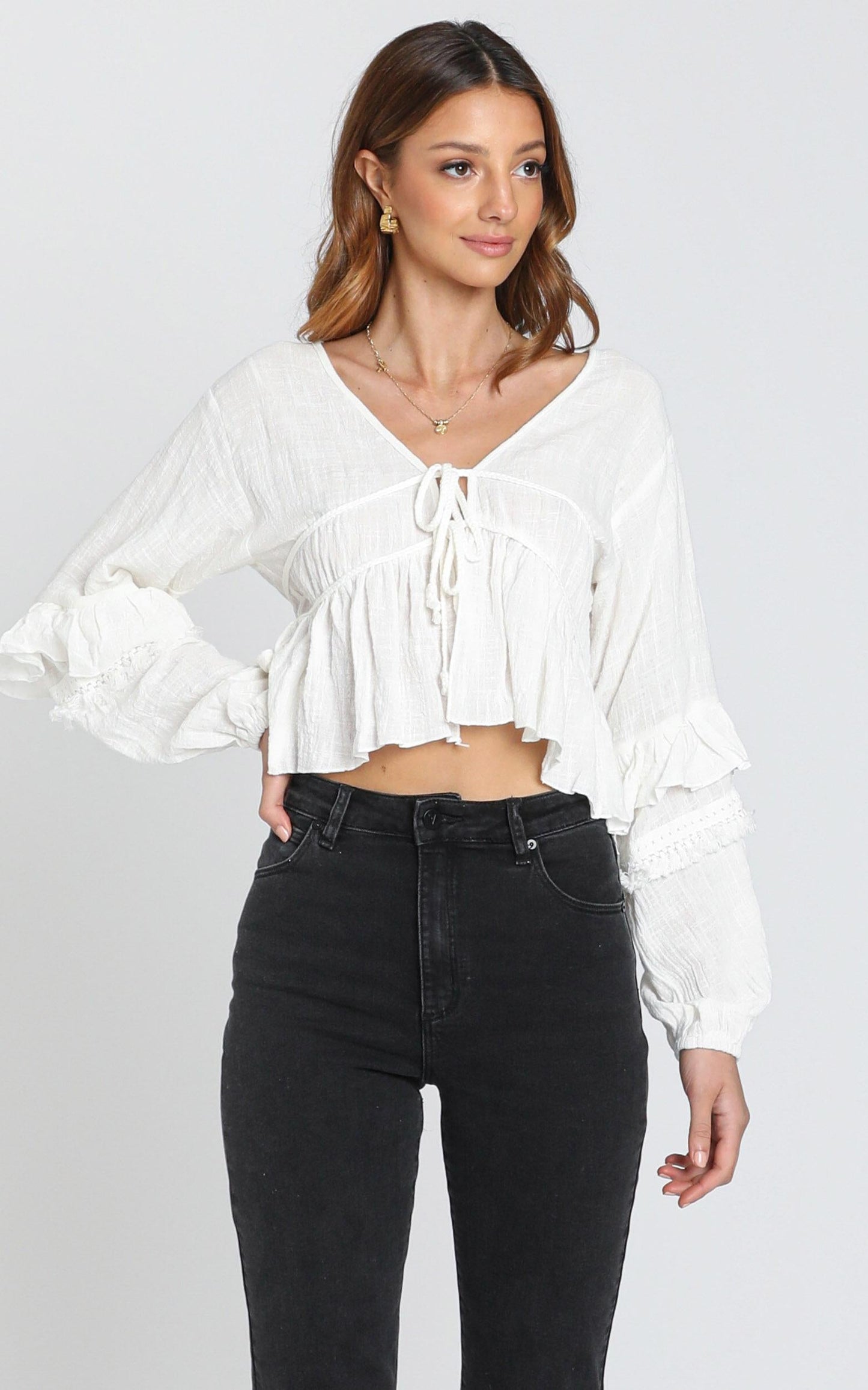 Rana Trim Detail Top in White