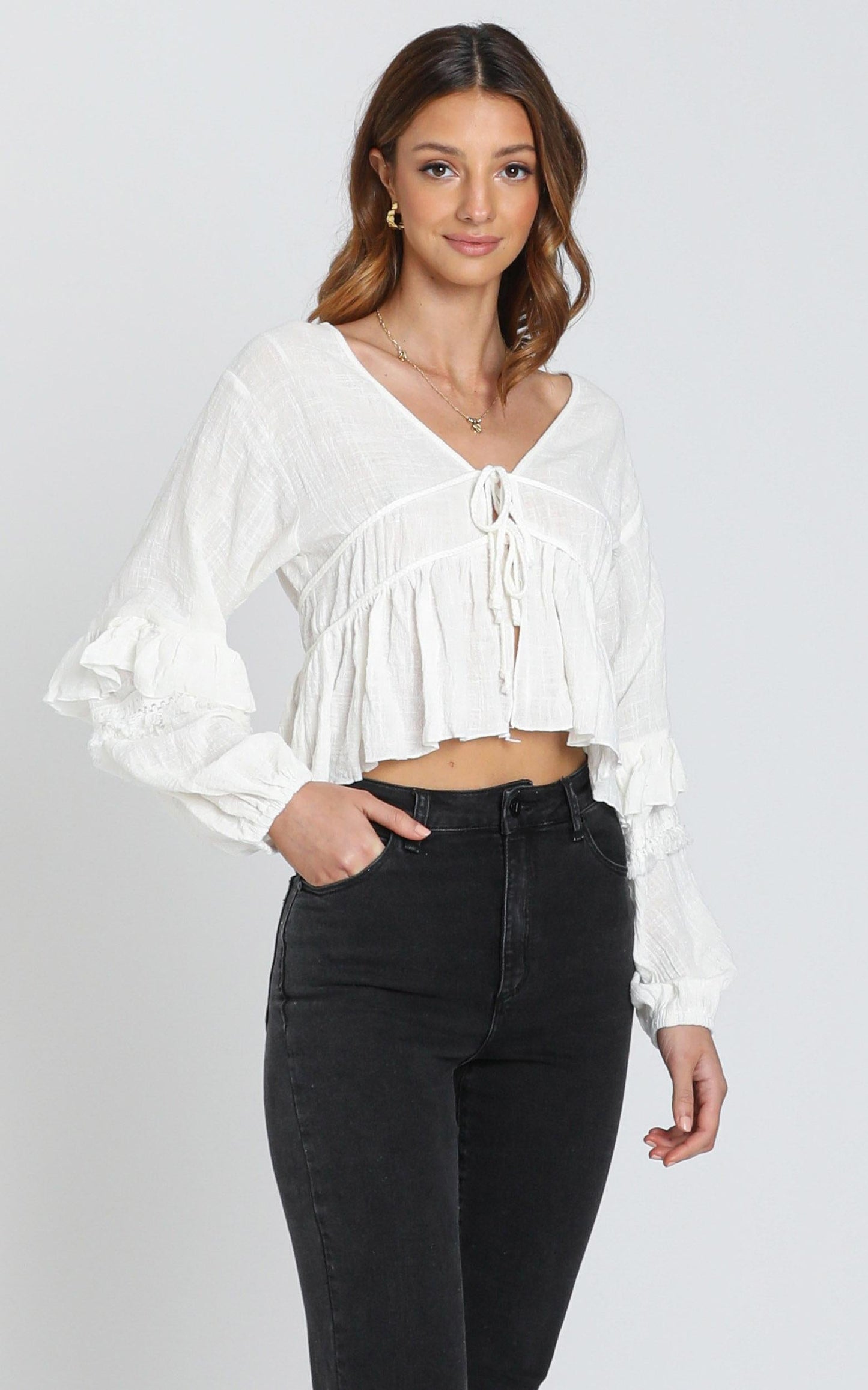 Rana Trim Detail Top in White