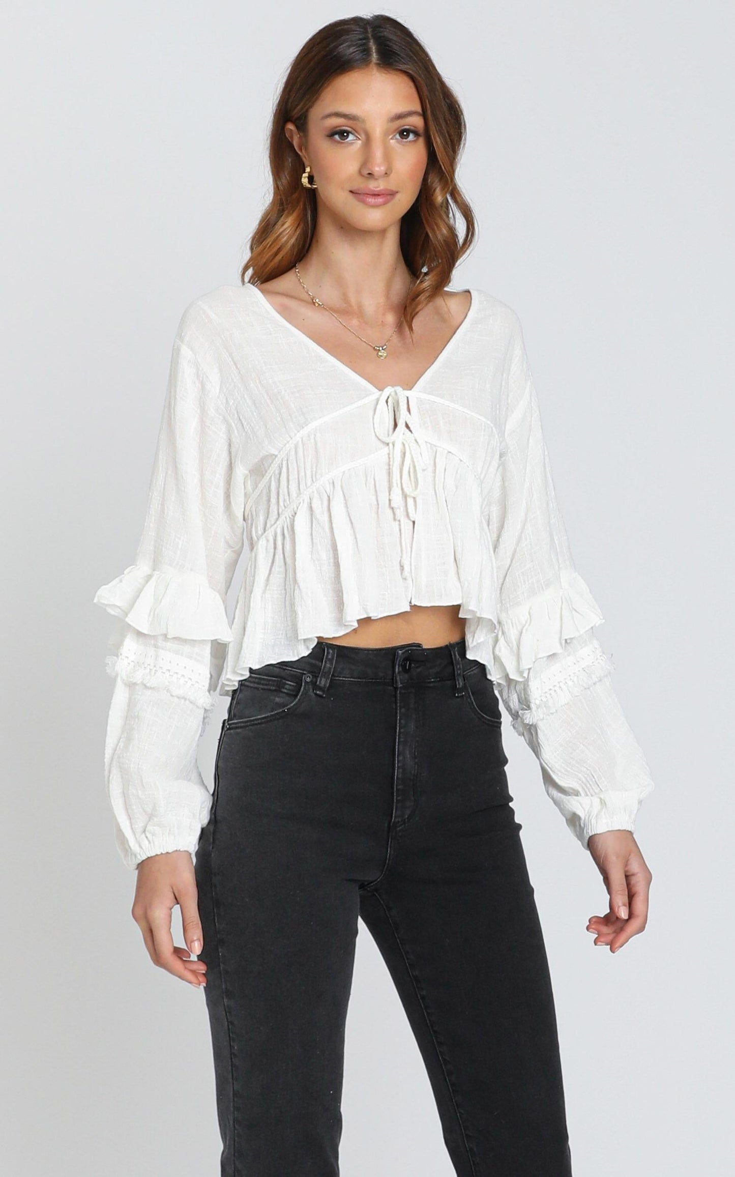 Rana Trim Detail Top in White