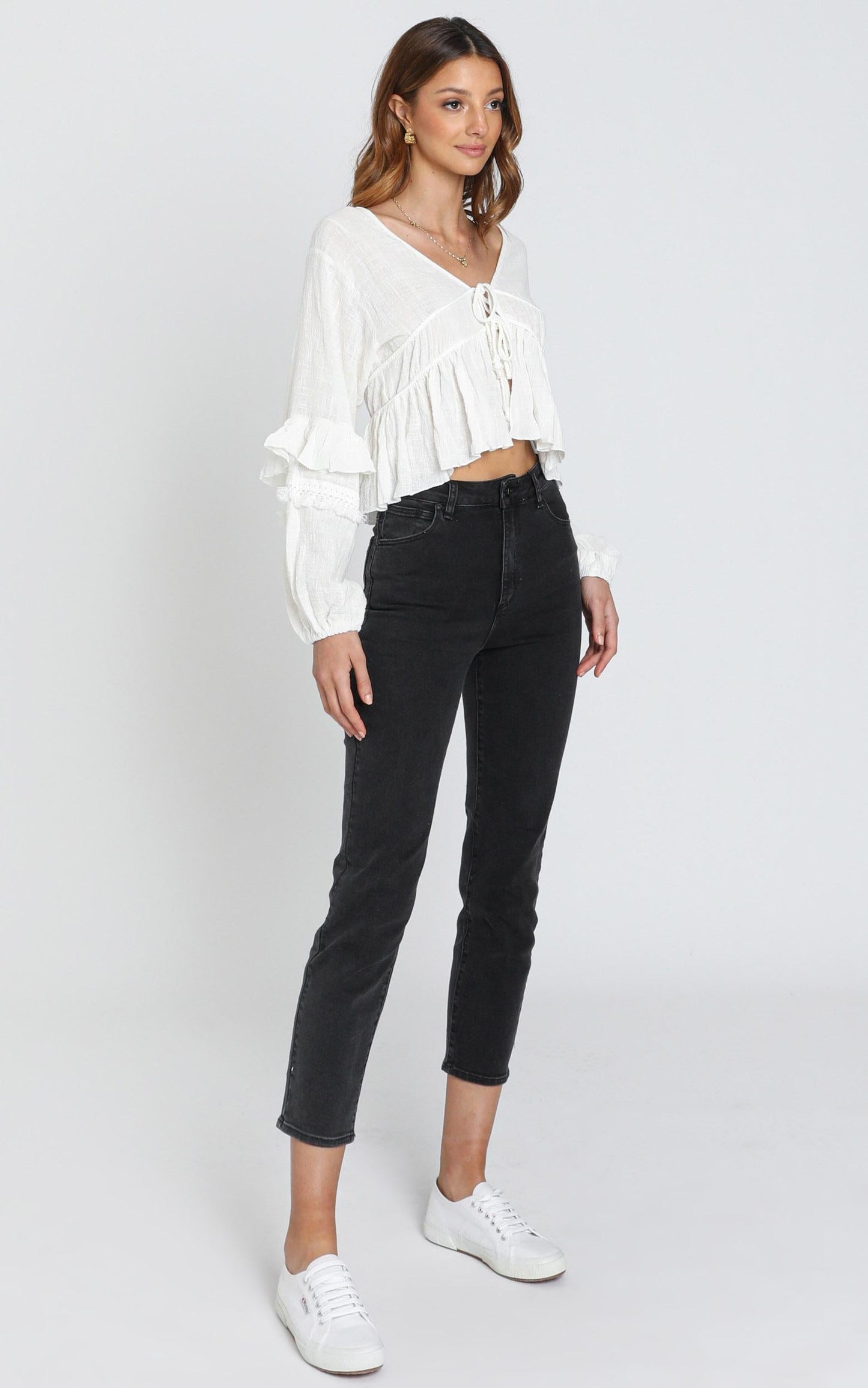 Rana Trim Detail Top in White