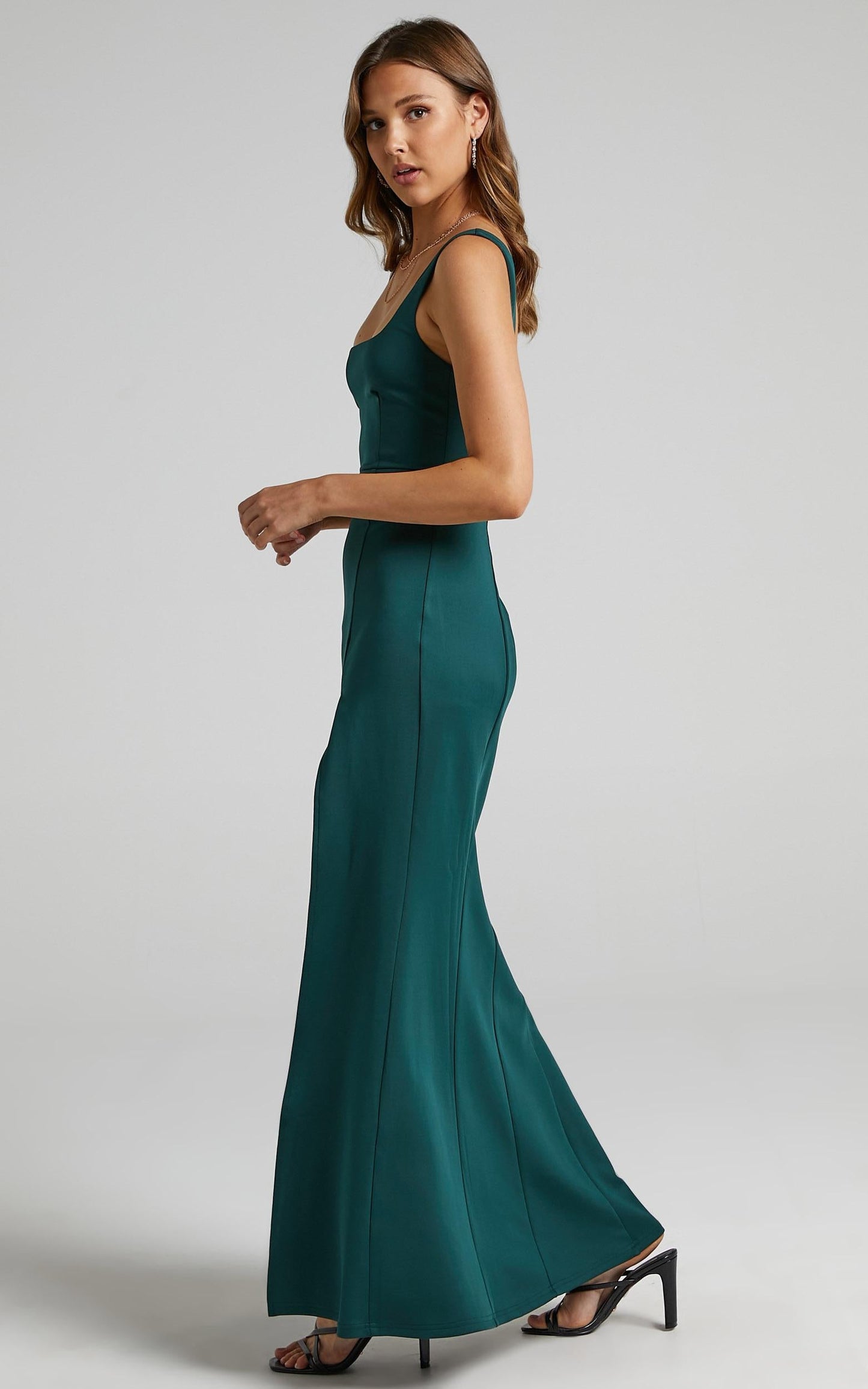 Raquelle Maxi Dress - Square Neck Thigh Split Dress in Emerald