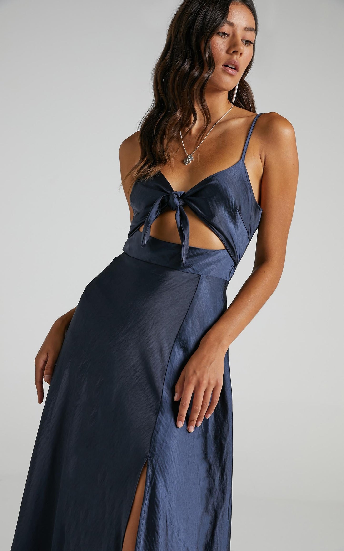 Britt Dress in Navy Satin