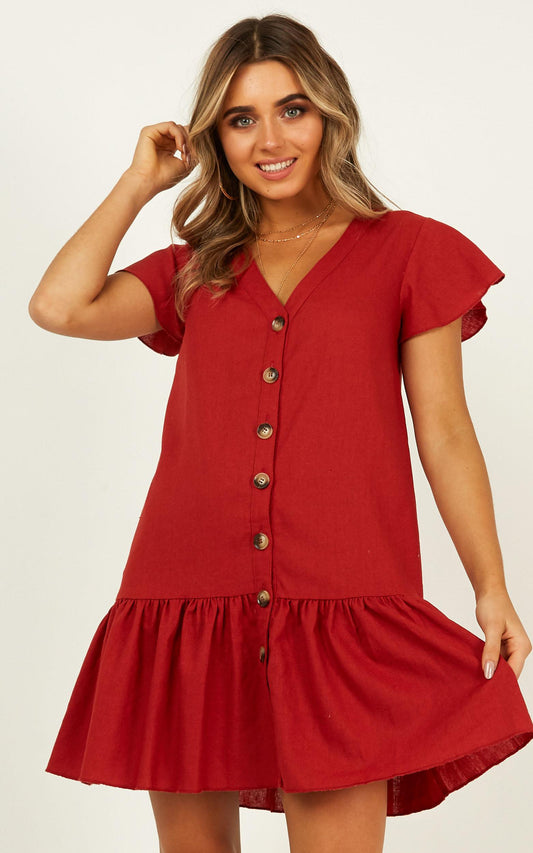 Recognise You Dress In Rust Linen Look