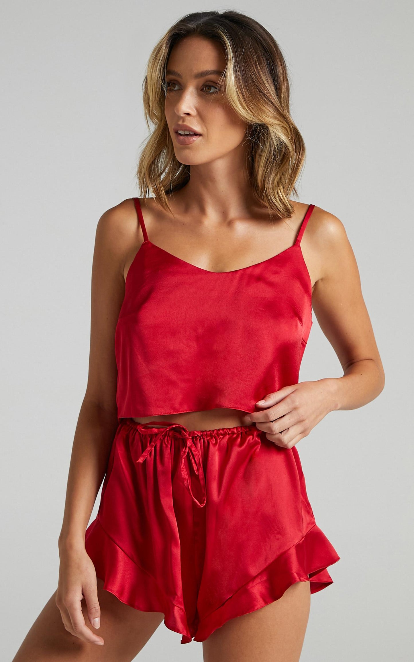 Keeping Secrets Two Piece Set in Red Satin