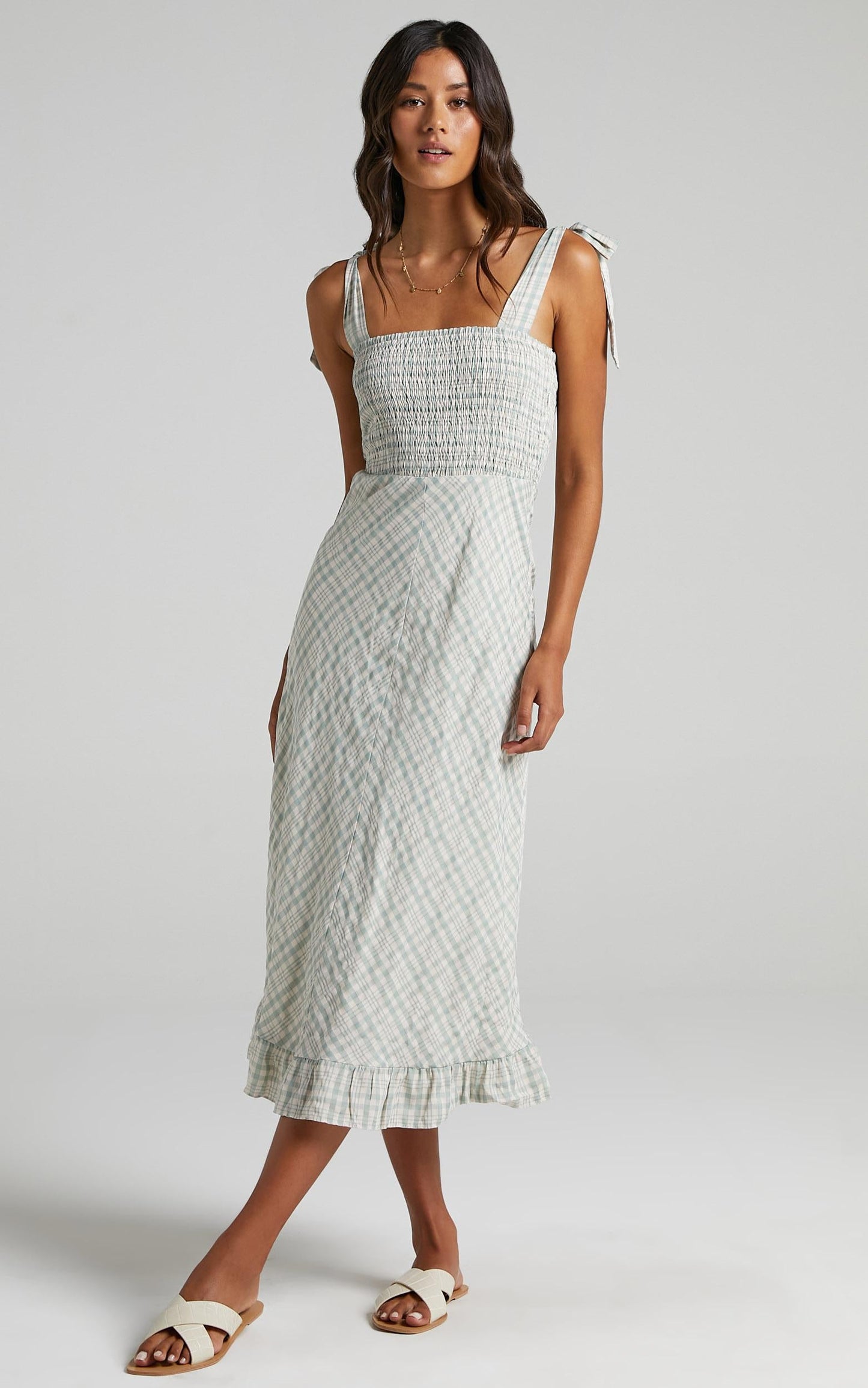 Regan Dress in Sage Check