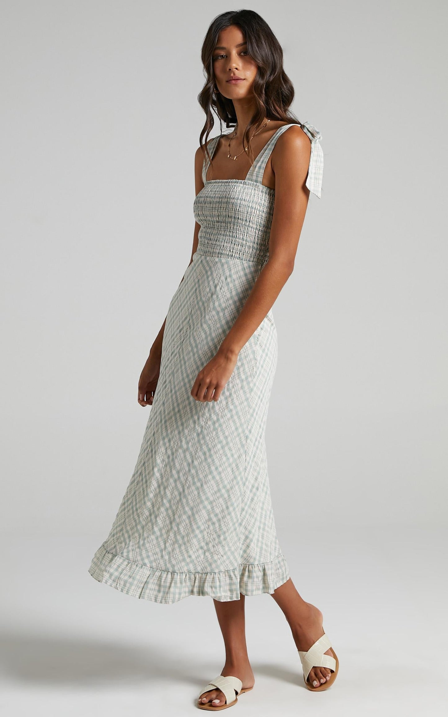 Regan Dress in Sage Check