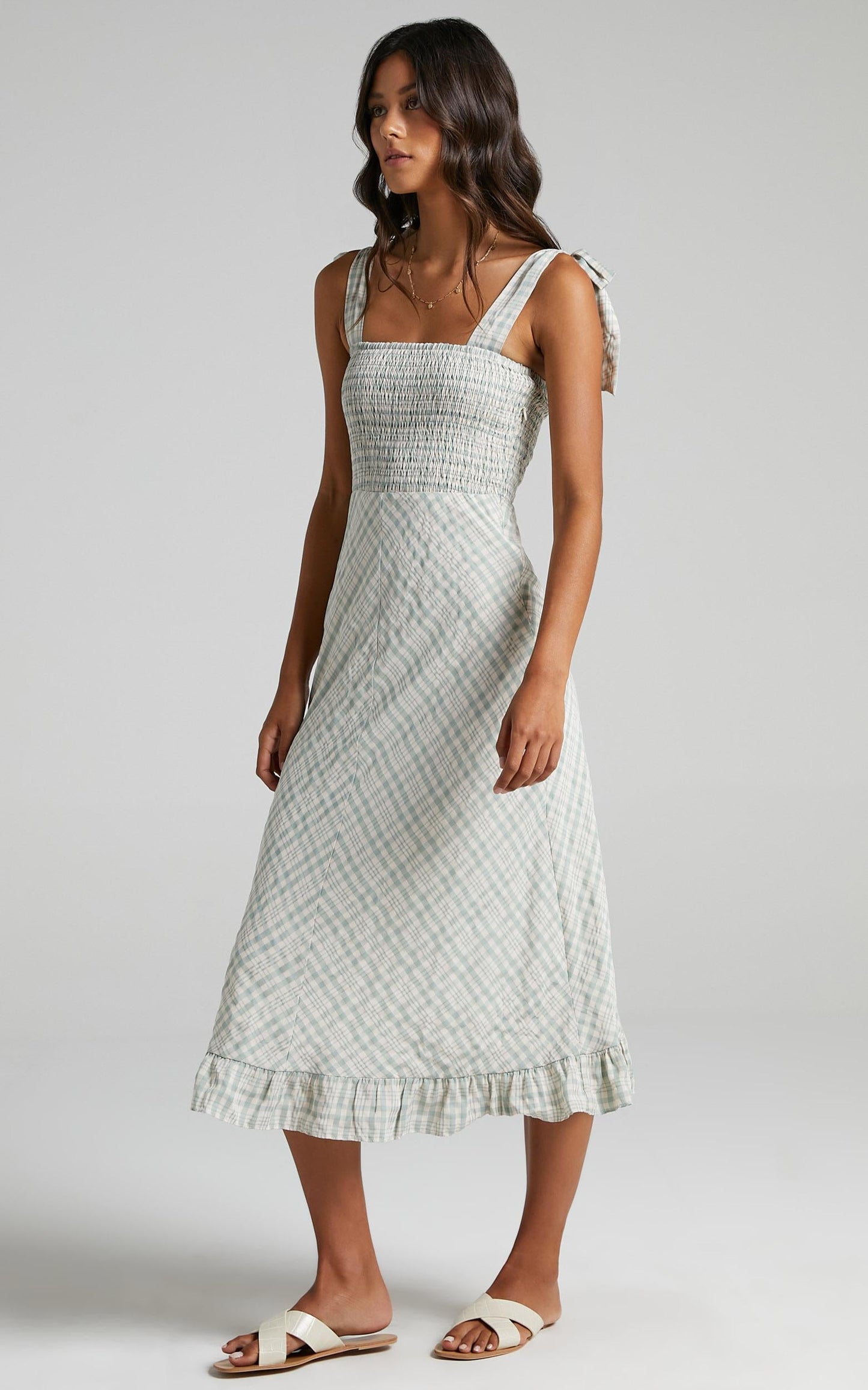 Regan Dress in Sage Check