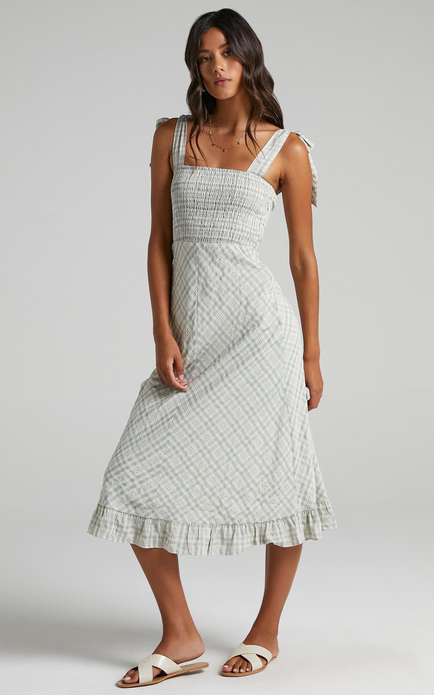 Regan Dress in Sage Check