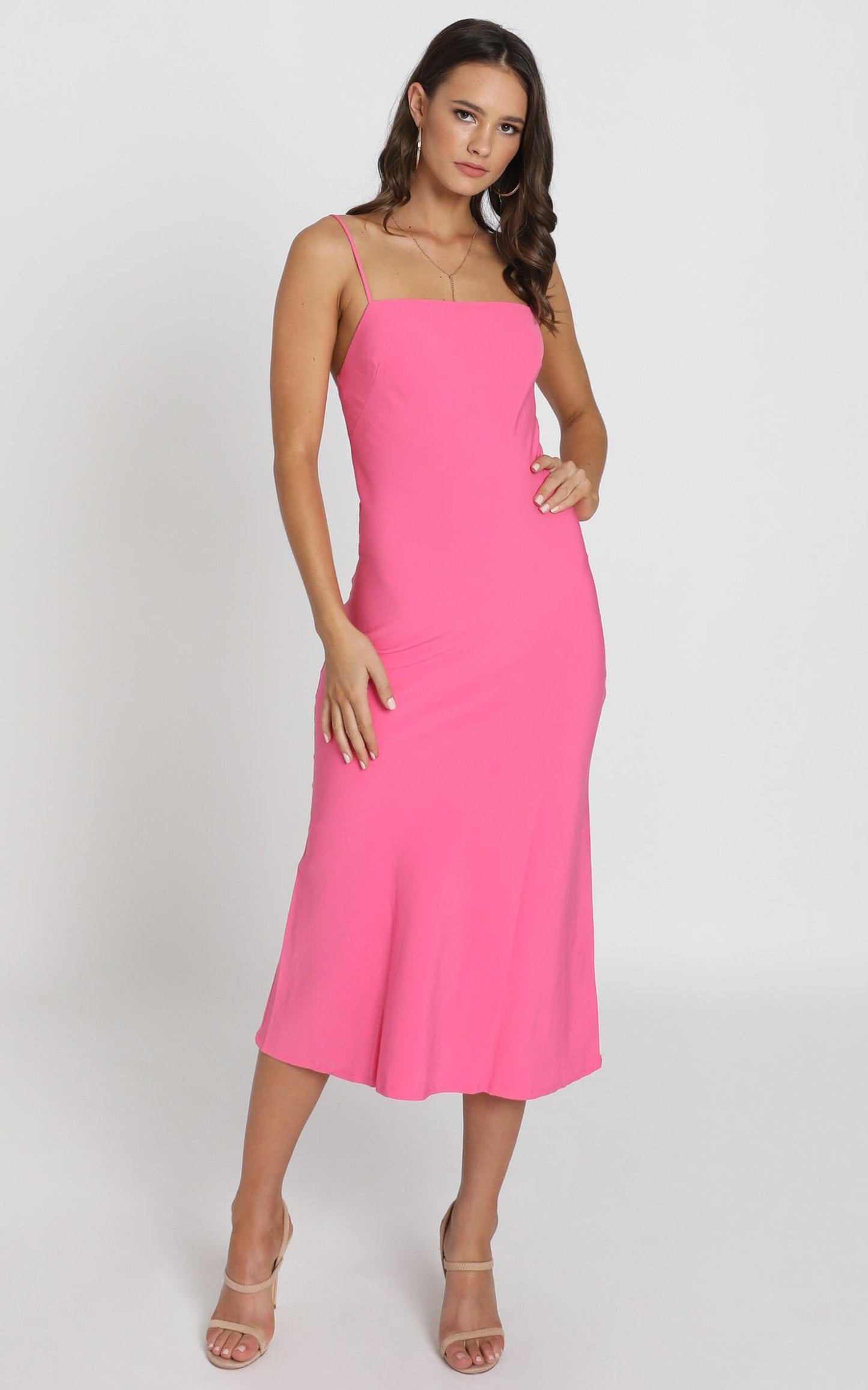 Regina Satin Slip Dress In Hot Pink