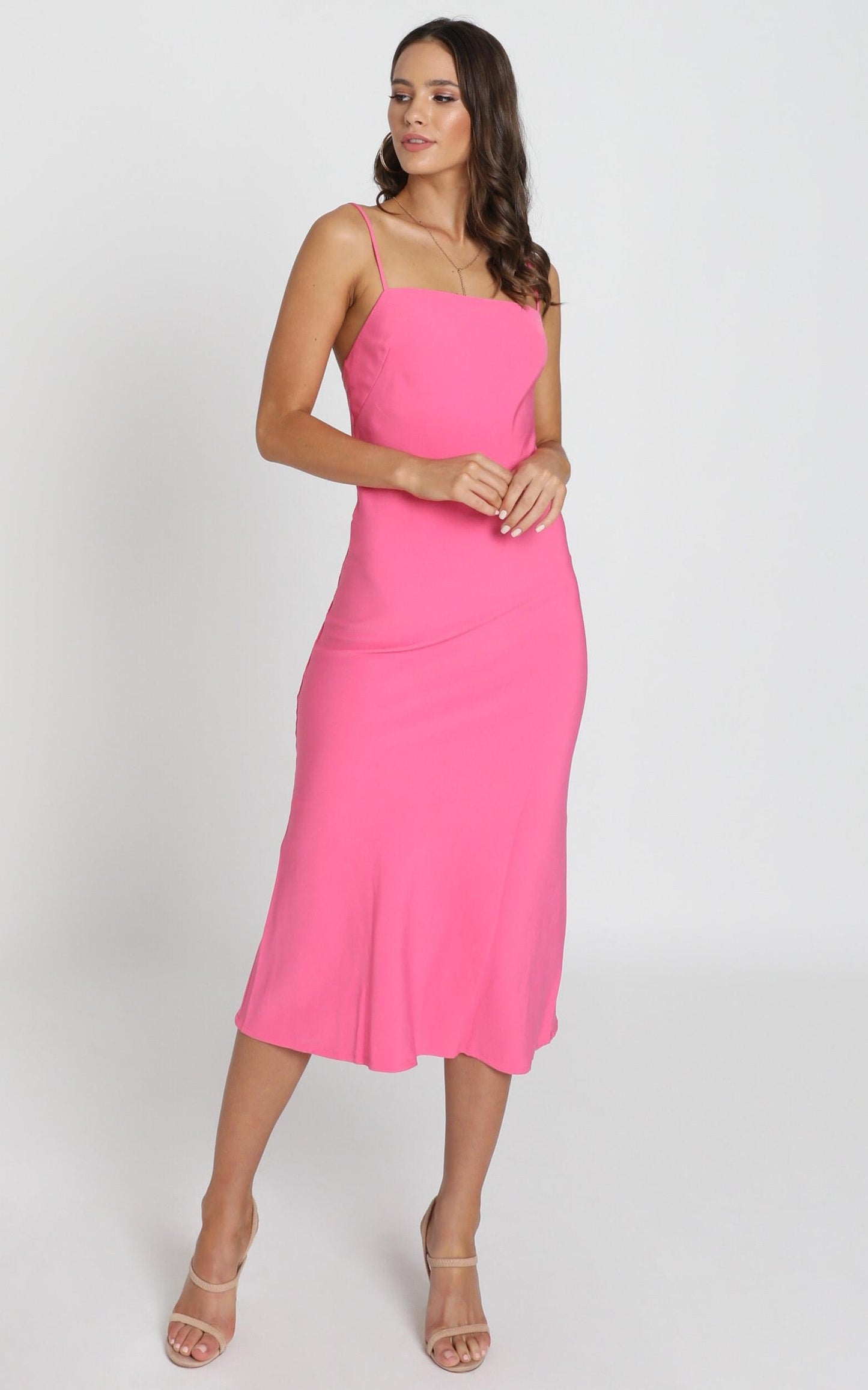 Regina Satin Slip Dress In Hot Pink