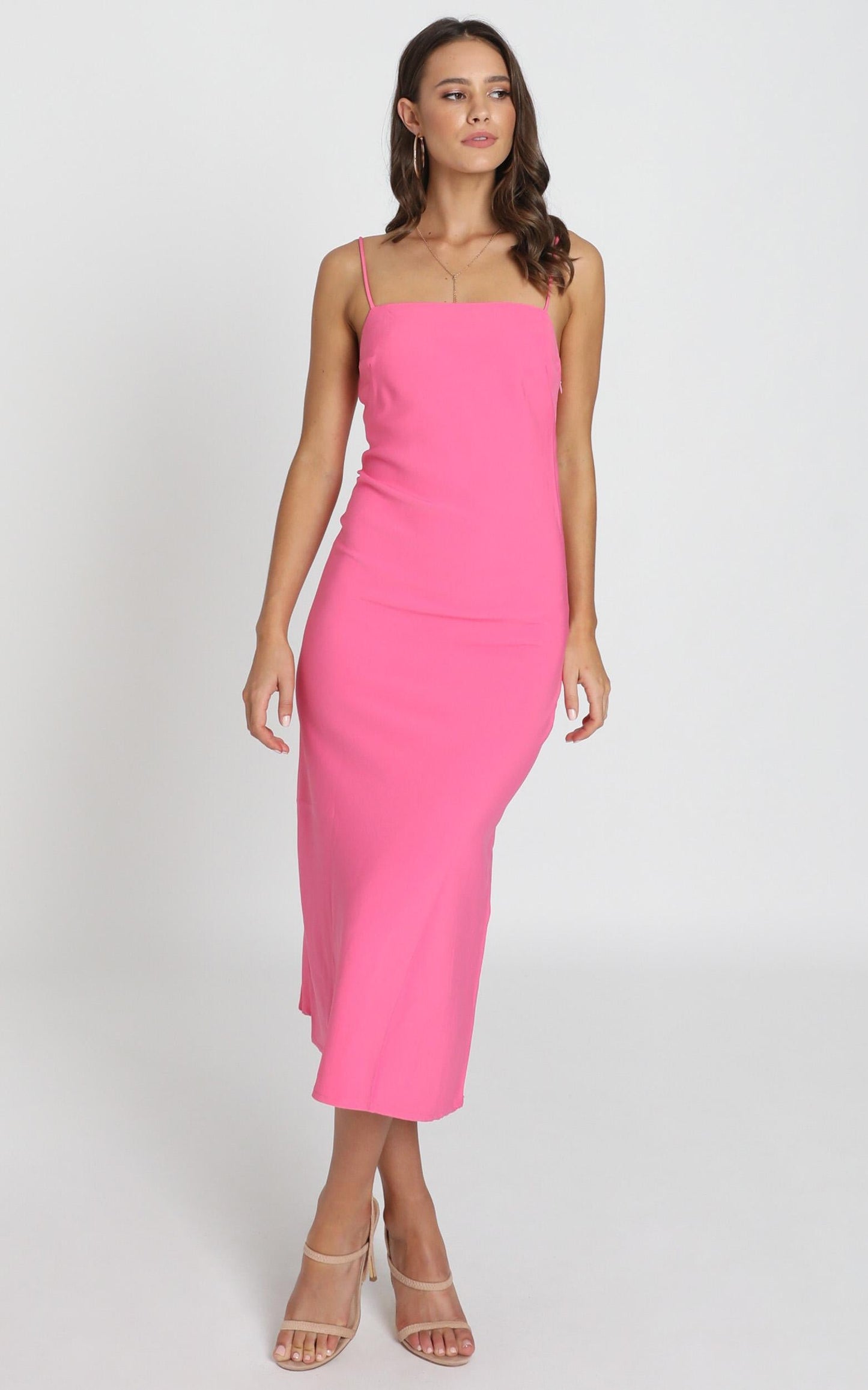 Regina Satin Slip Dress In Hot Pink