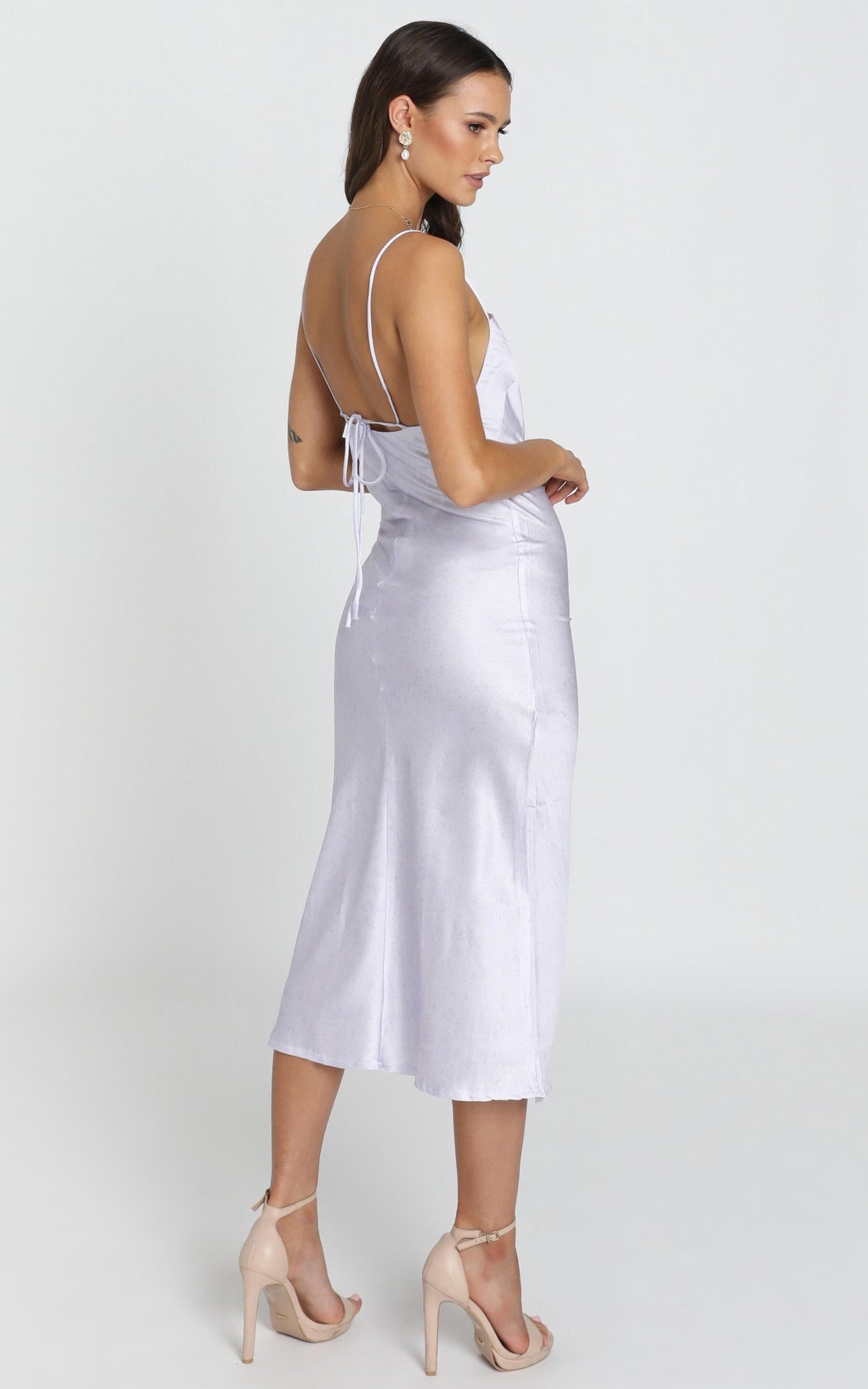 Regina Satin Slip Dress In Lilac Micro Floral