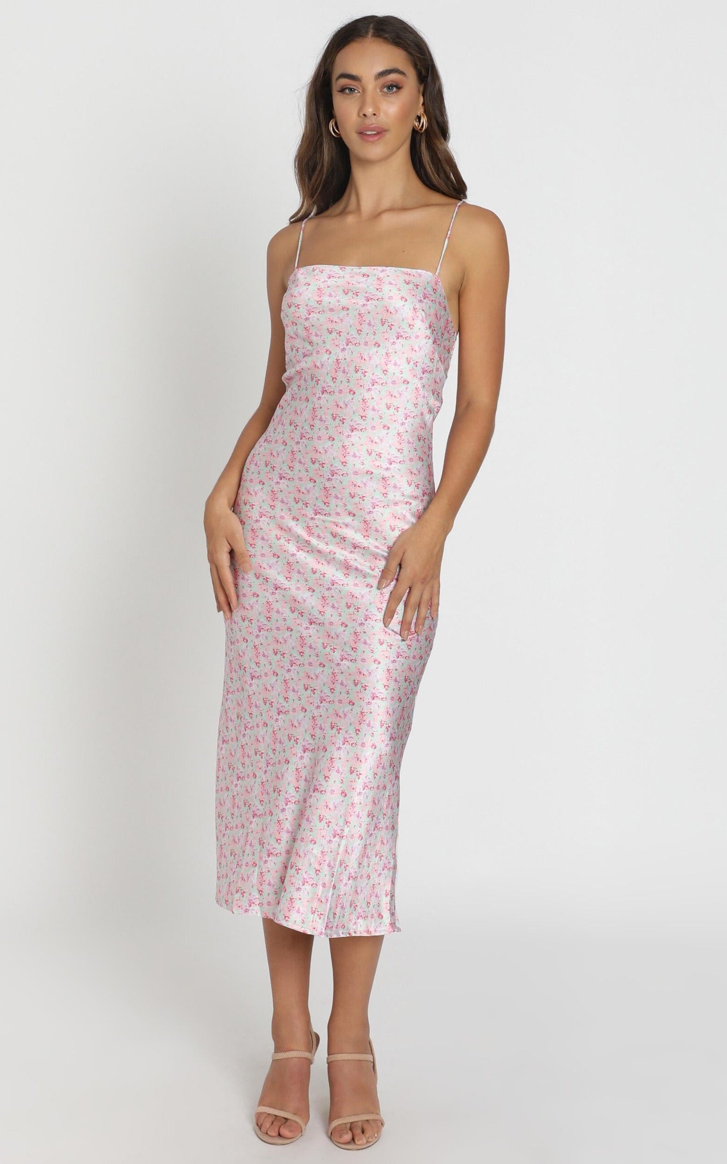 Regina Satin Slip Dress in Pink Floral