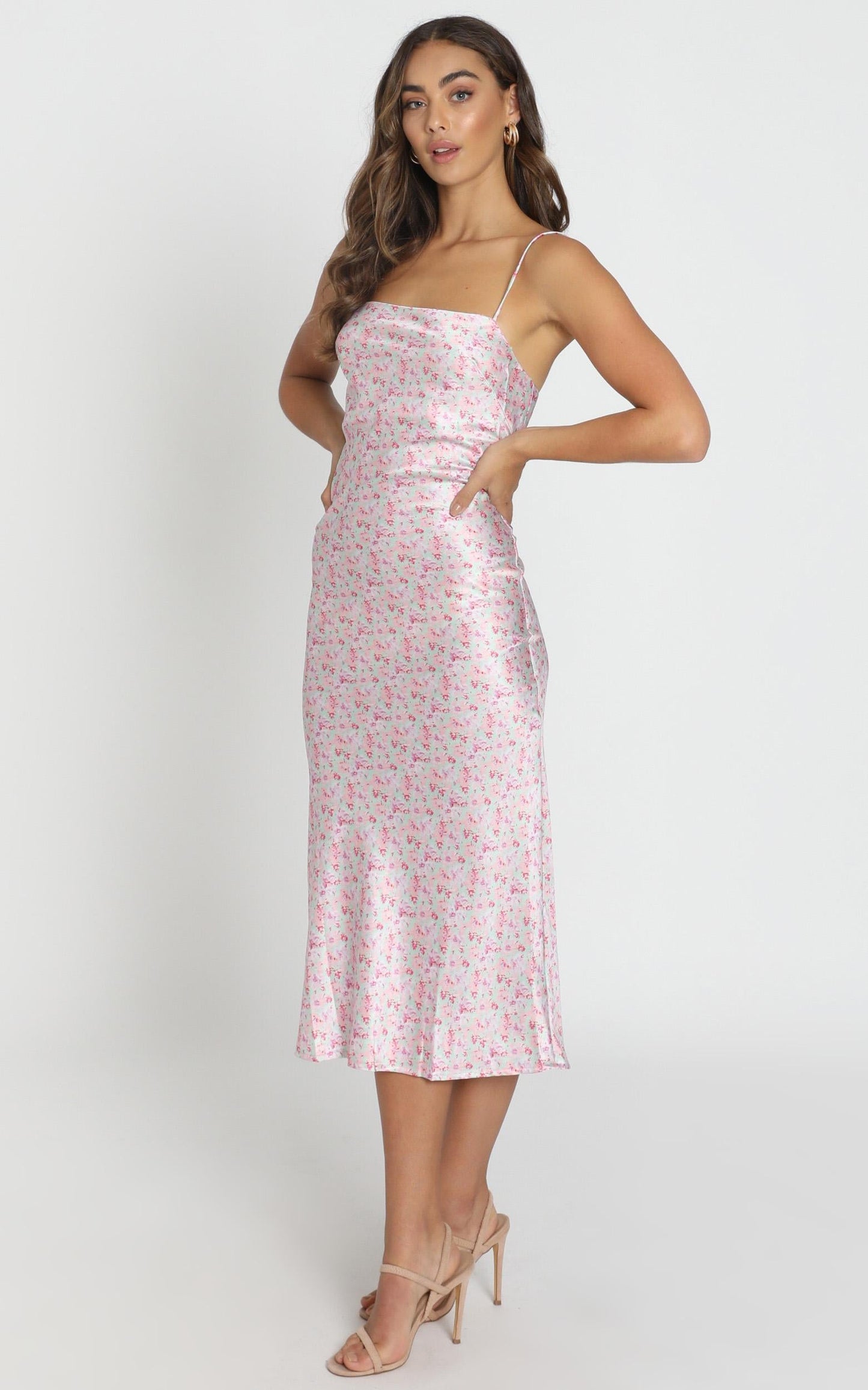 Regina Satin Slip Dress in Pink Floral