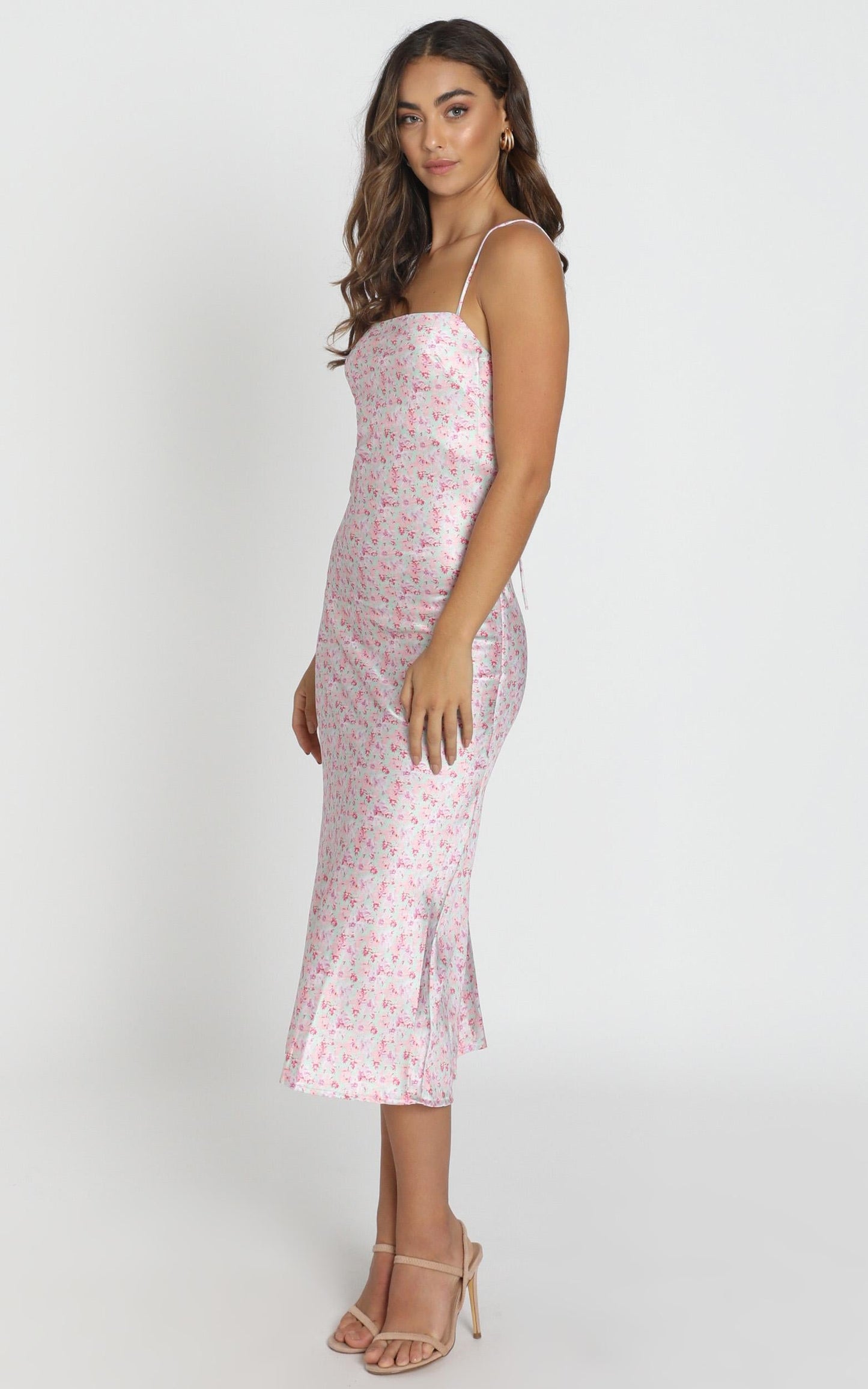 Regina Satin Slip Dress in Pink Floral
