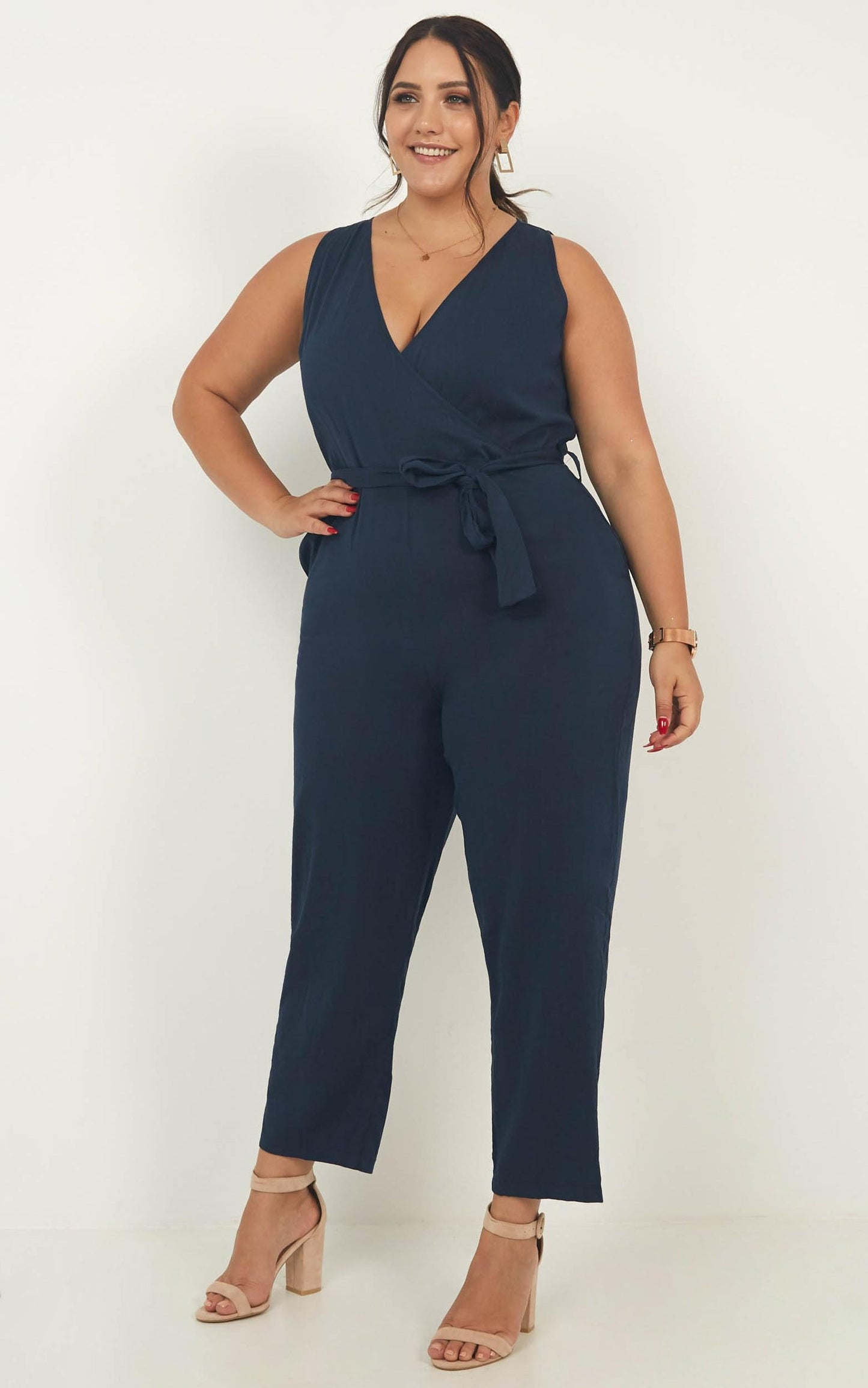 Leadership Jumpsuit In Navy Linen Look