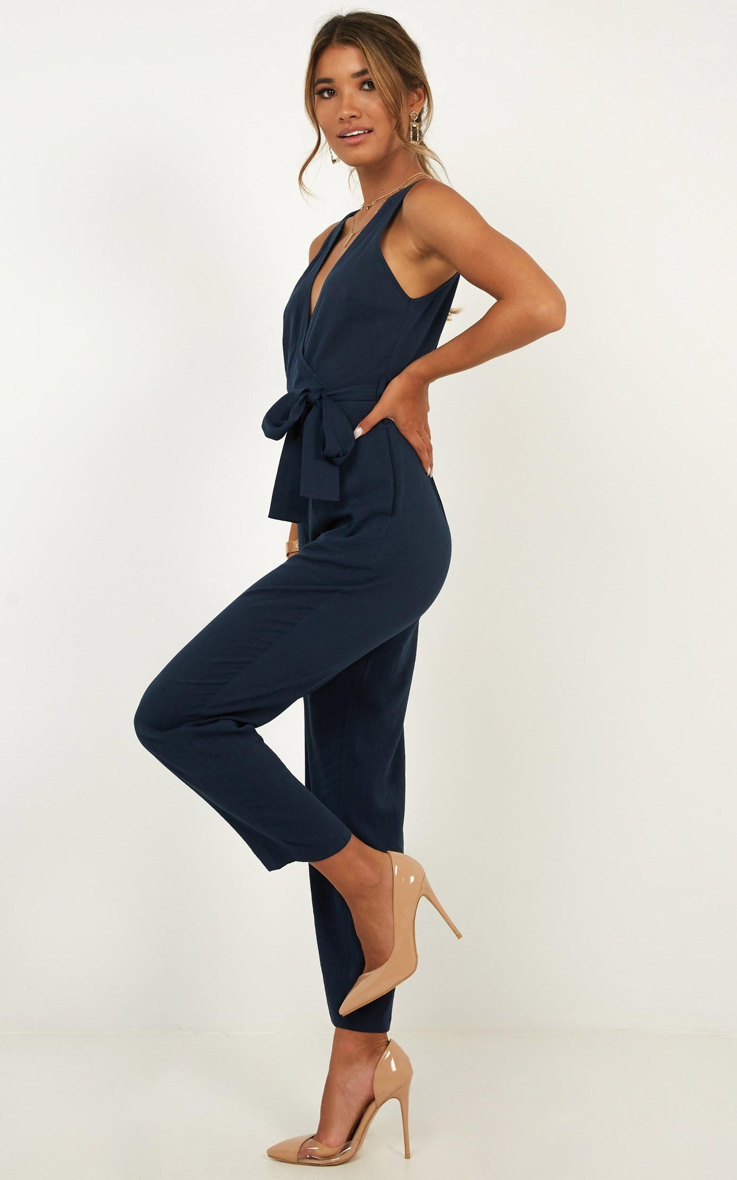 Leadership Jumpsuit In Navy Linen Look