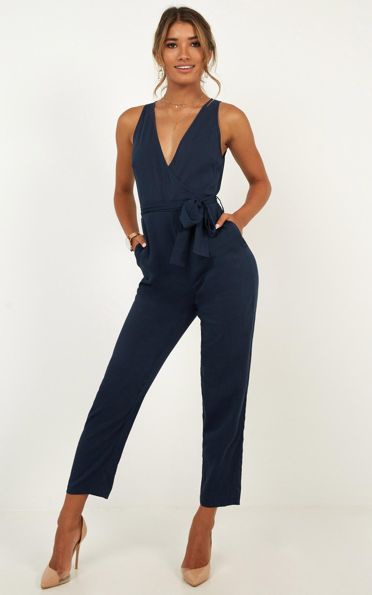 Leadership Jumpsuit In Navy Linen Look