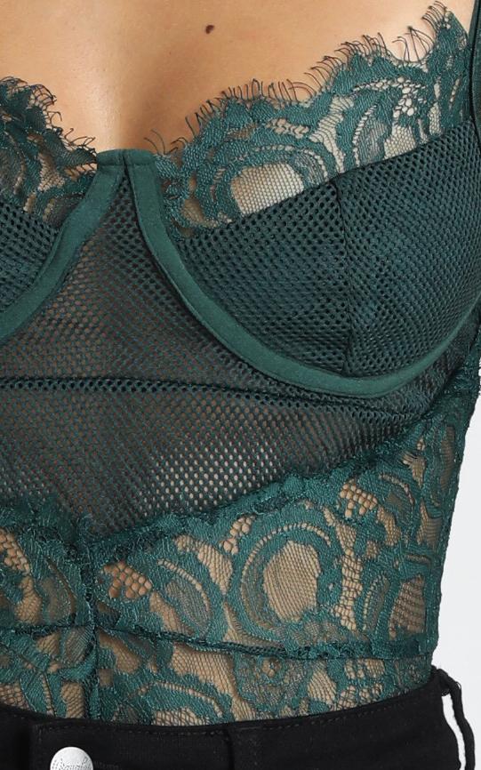 Voicemail Bodysuit In Emerald Lace