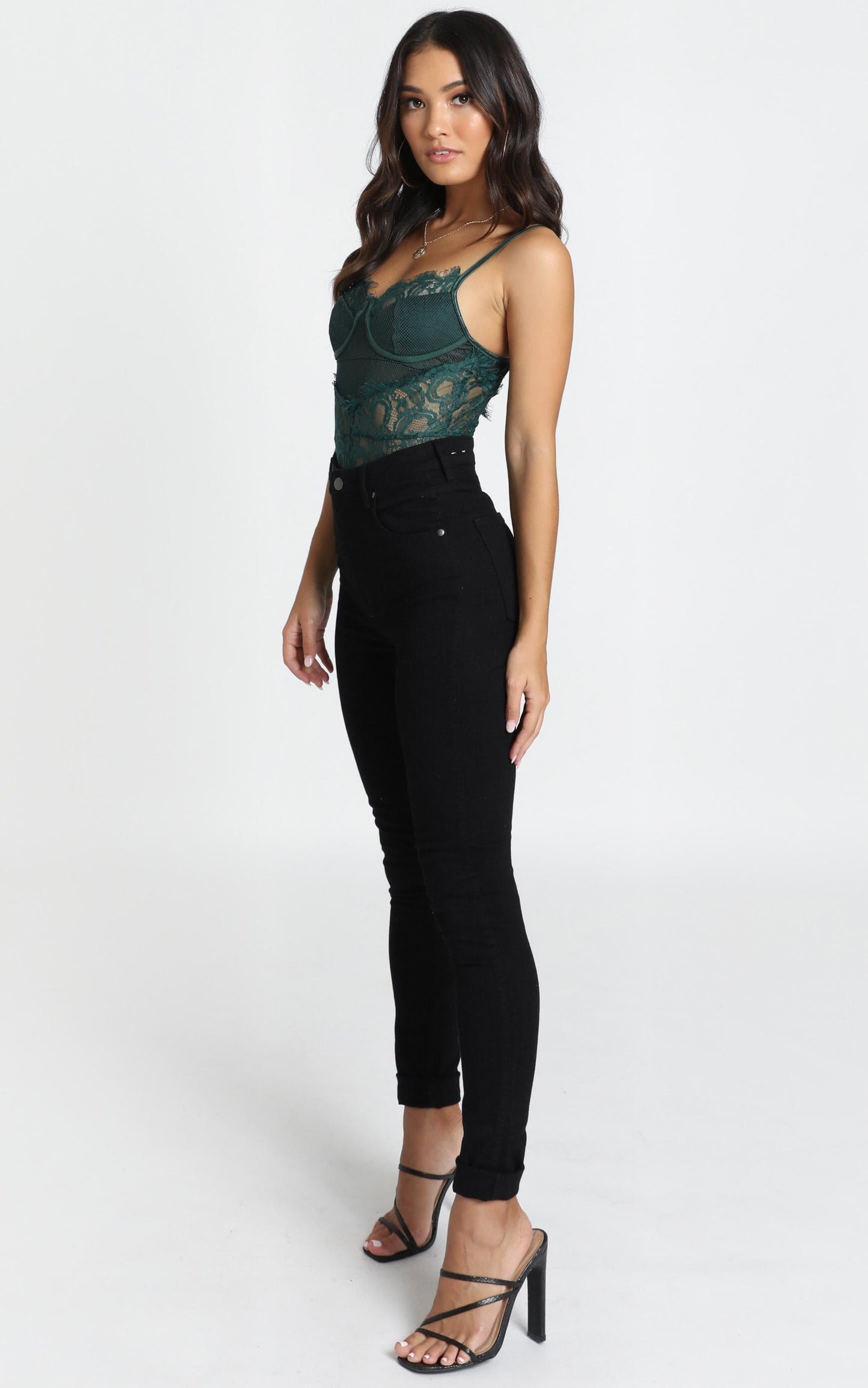 Voicemail Bodysuit In Emerald Lace