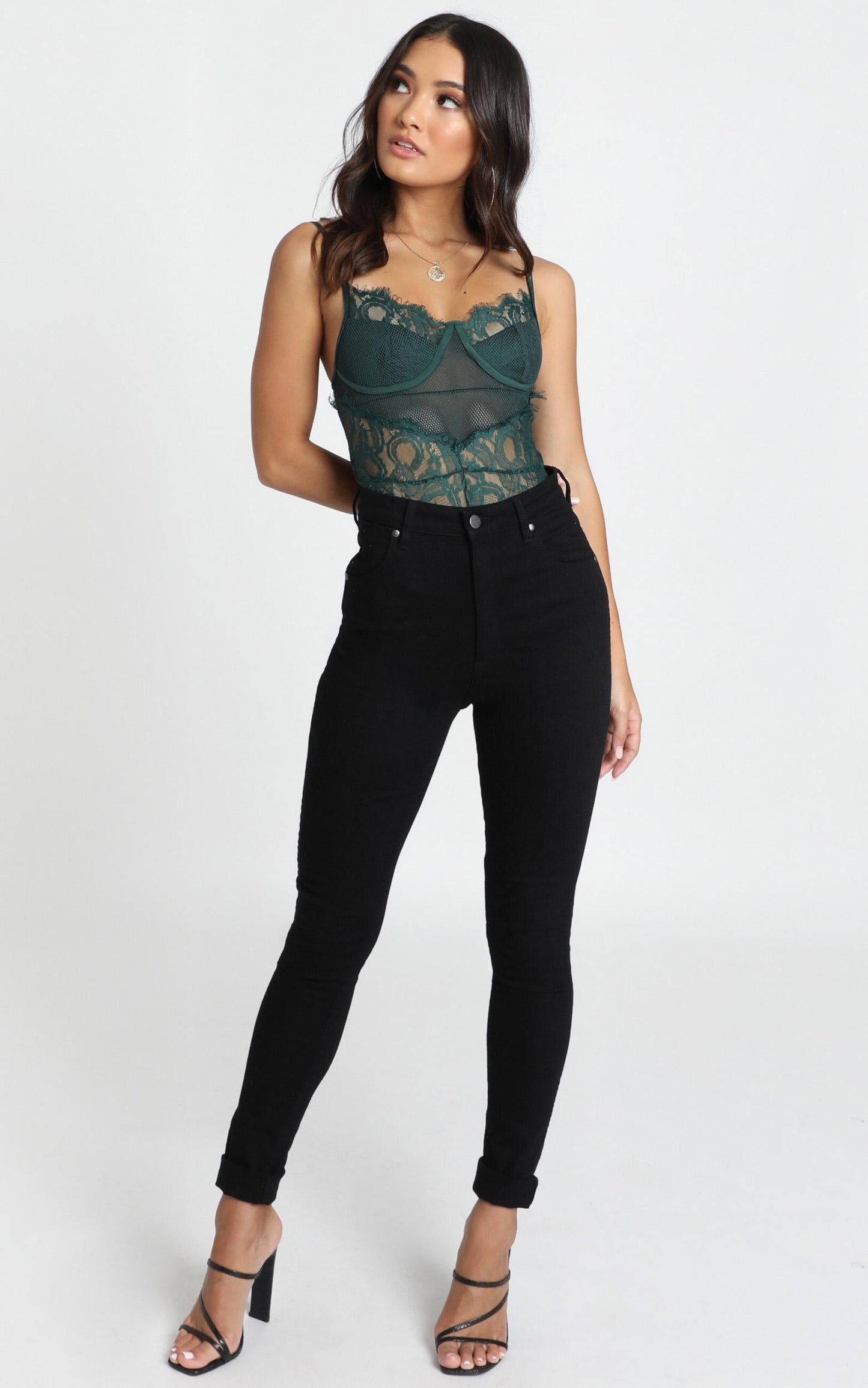 Voicemail Bodysuit In Emerald Lace