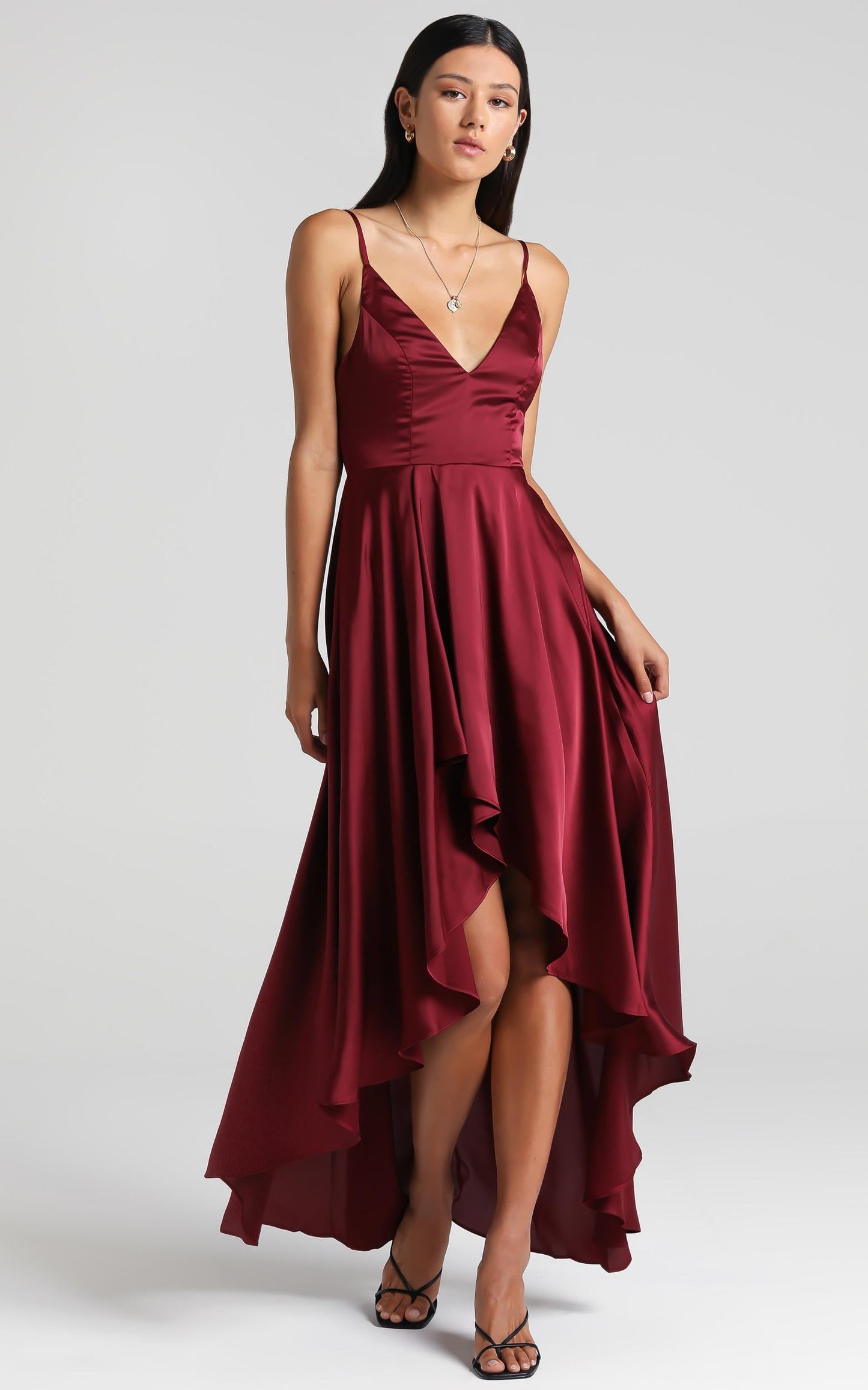 Light The Way Dress in Wine Satin