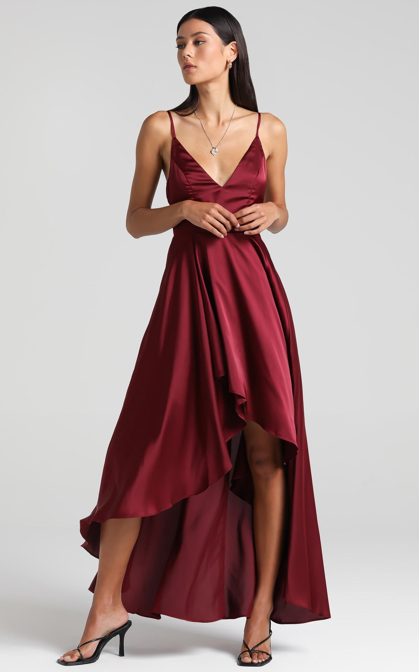 Light The Way Dress in Wine Satin