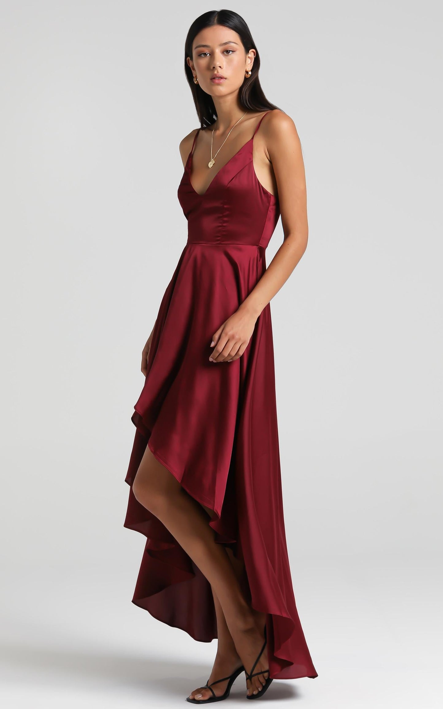 Light The Way Dress in Wine Satin