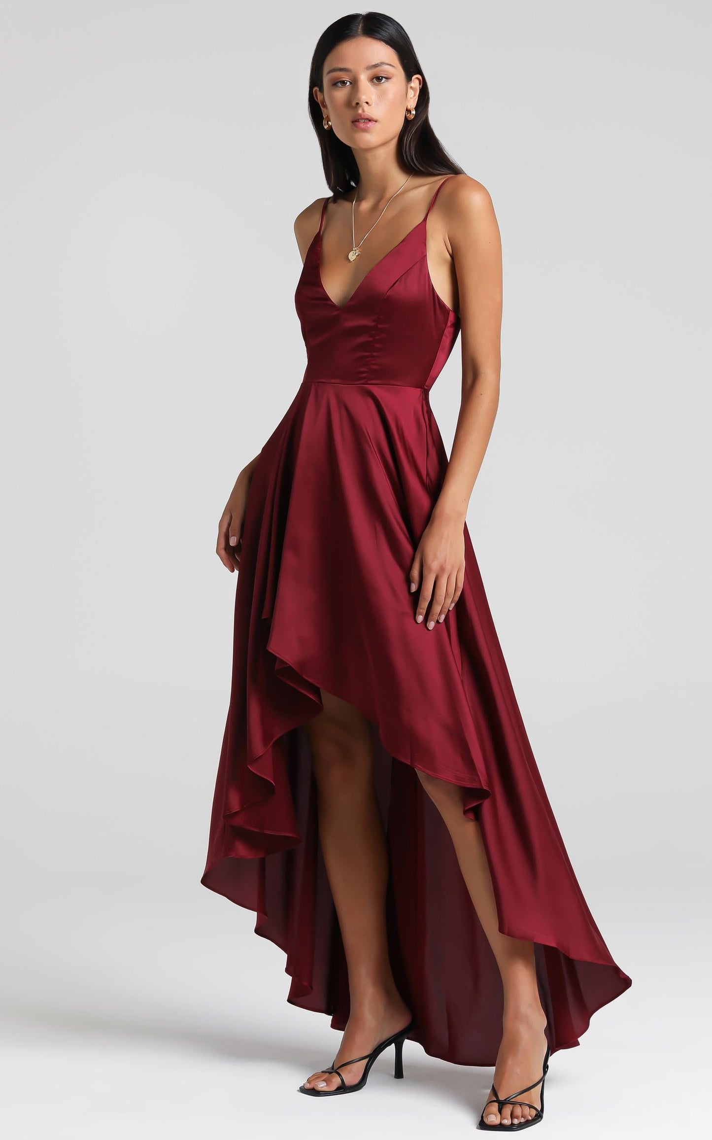 Light The Way Dress in Wine Satin