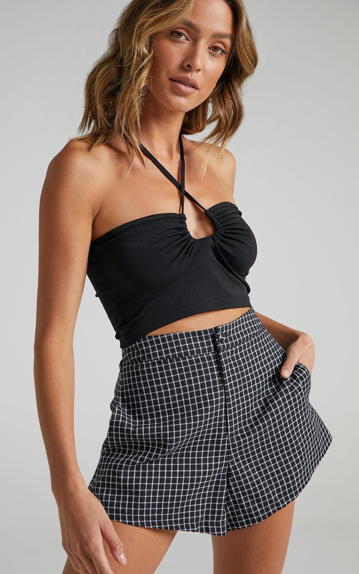Abelia Shorts in Black Check