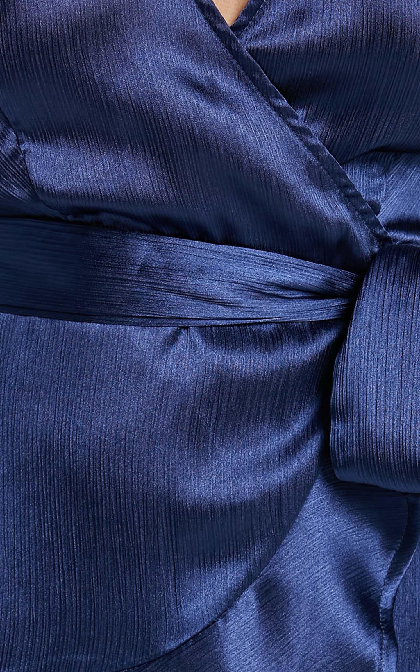 All I Want To Be Mini Dress - Ruffle Wrap Dress in Navy Satin