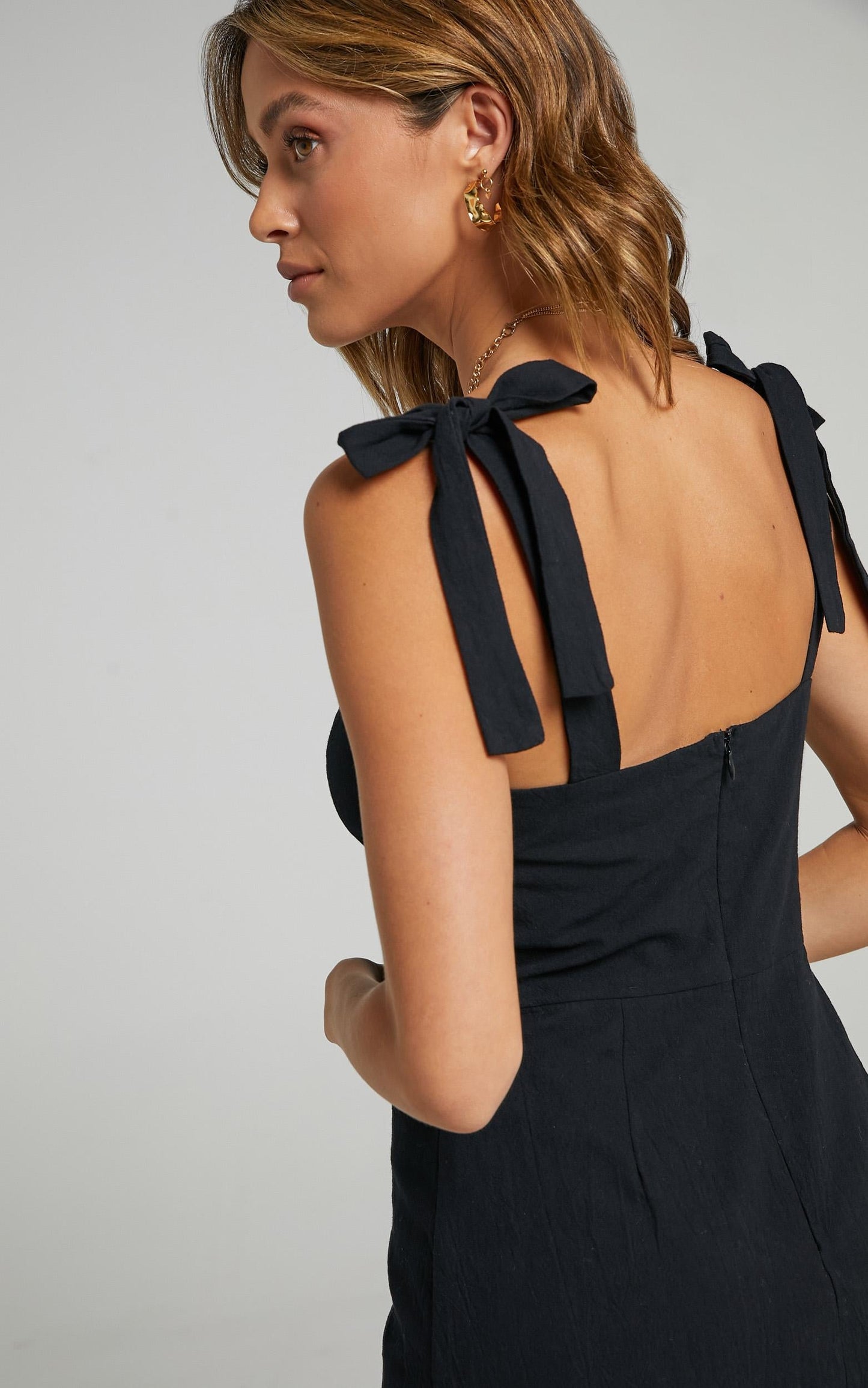 Coastal Getaway Mini Dress - Tie Strap Dress in Black