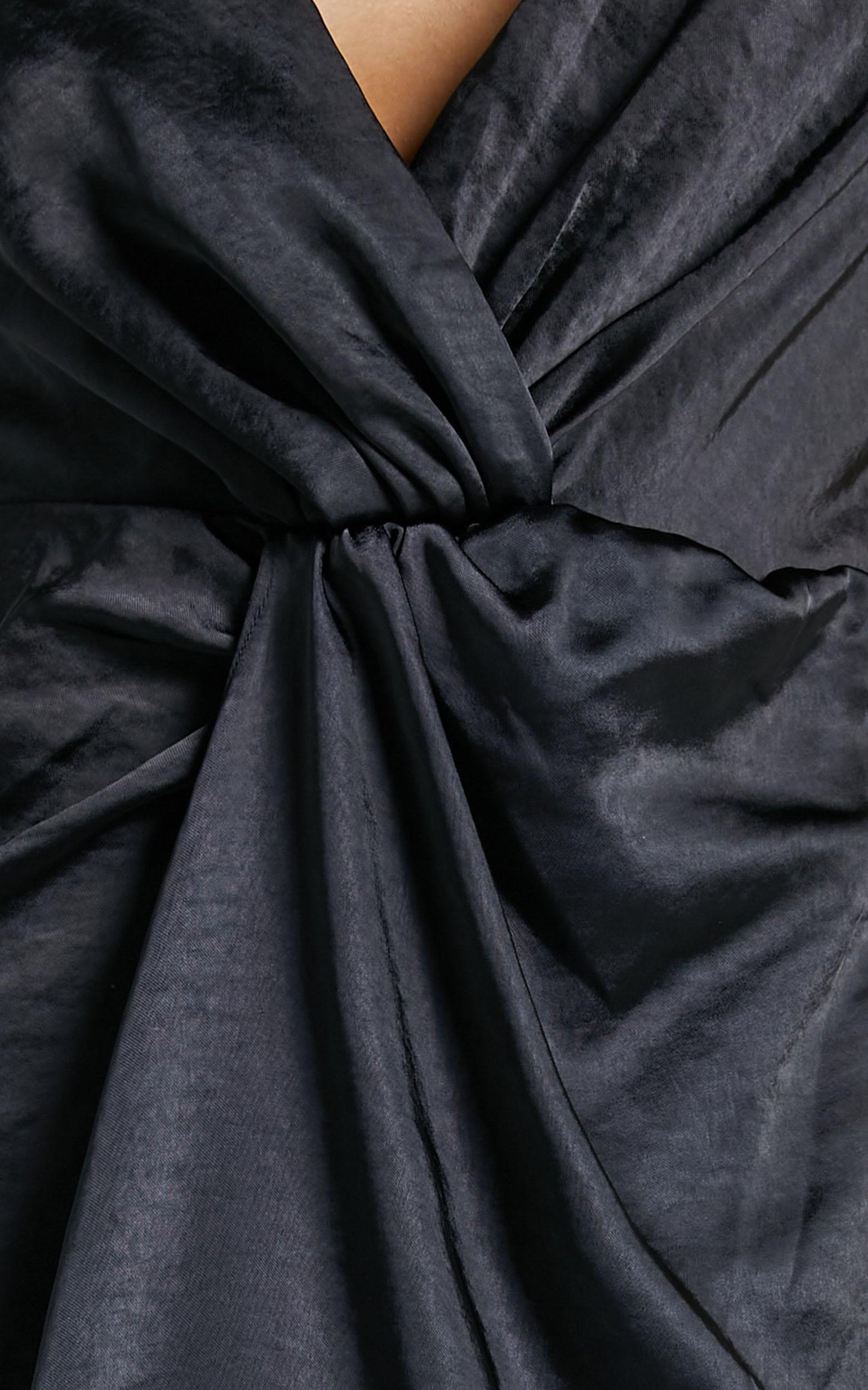 Jayne Twist Front Maxi dress in Black Satin
