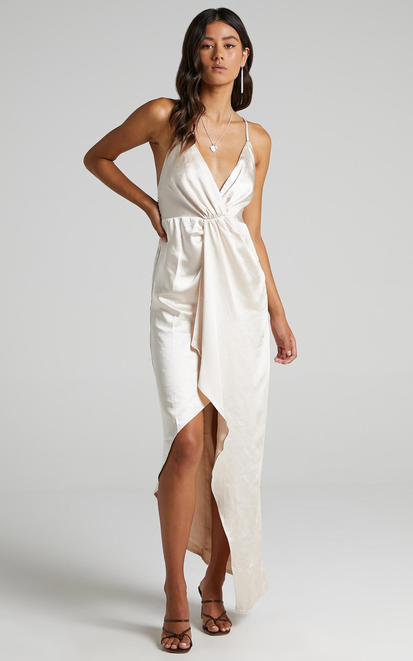 Jayne Twist Front Maxi dress in Champagne Satin